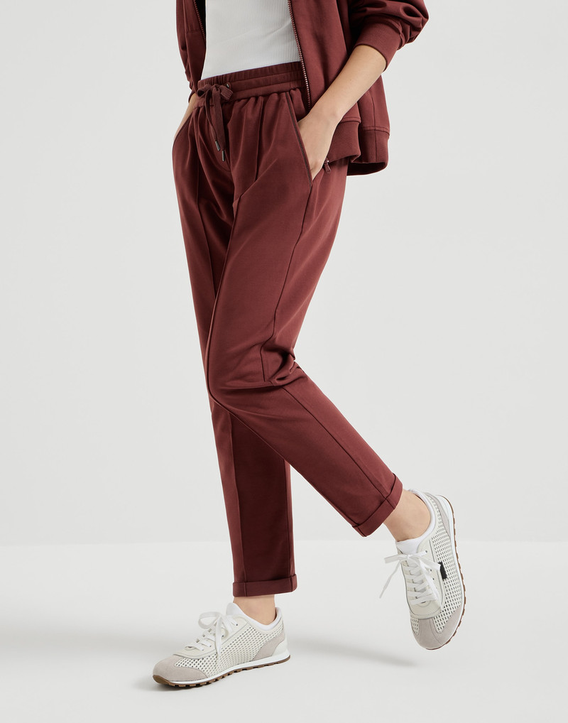 Stretch cotton lightweight French terry track trousers with monili 5