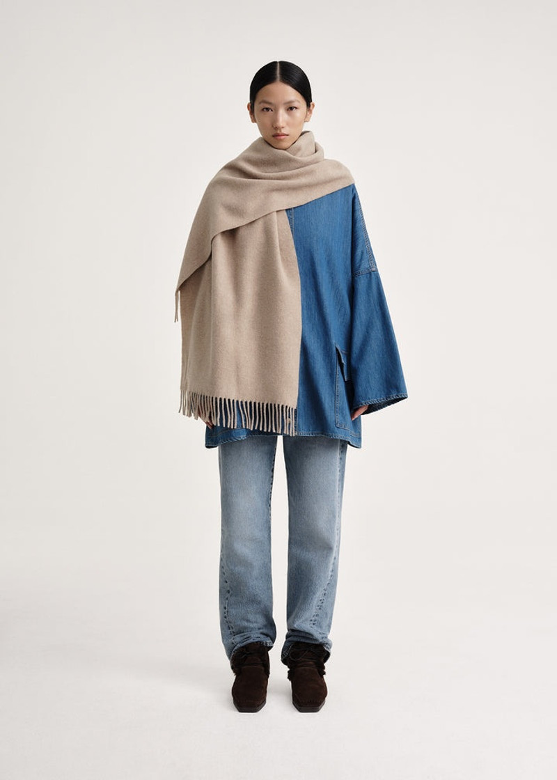 TOTEME Classic wool scarf light beige mélange outlook