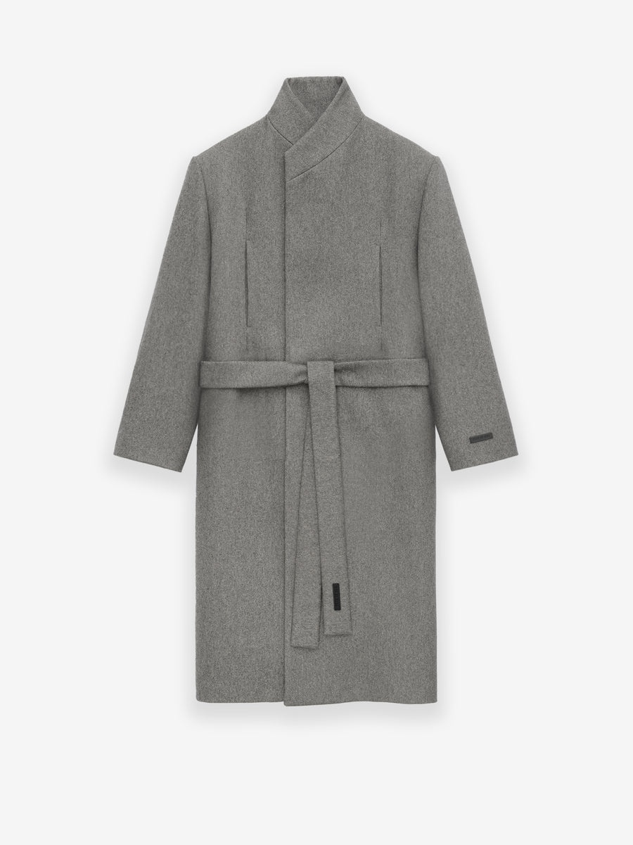 Melange Wool Stand Collar Overcoat - 1