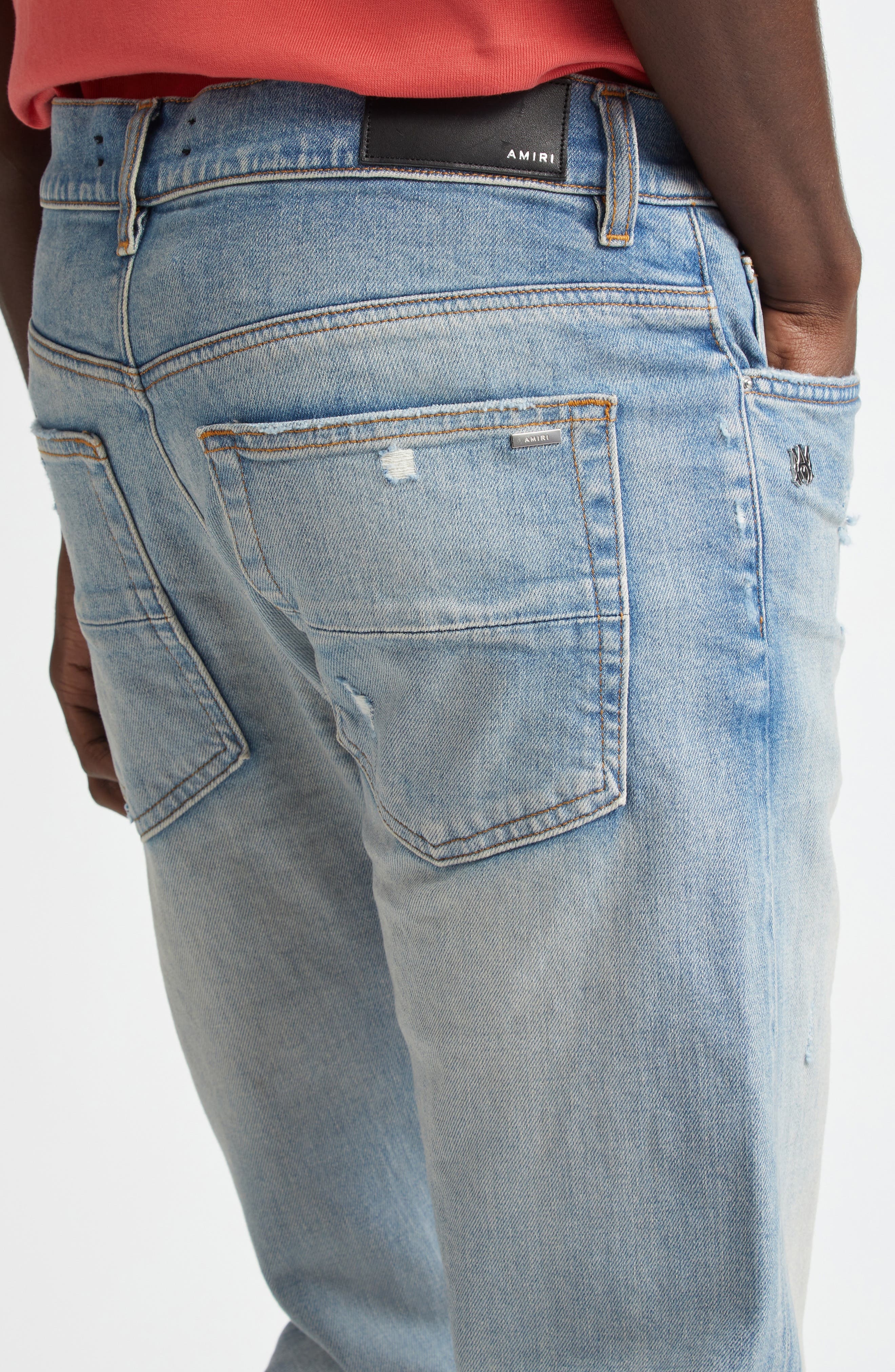 AMIRI Slash Ripped Slim Fit Jeans in Antique Indigo at Nordstrom - 5
