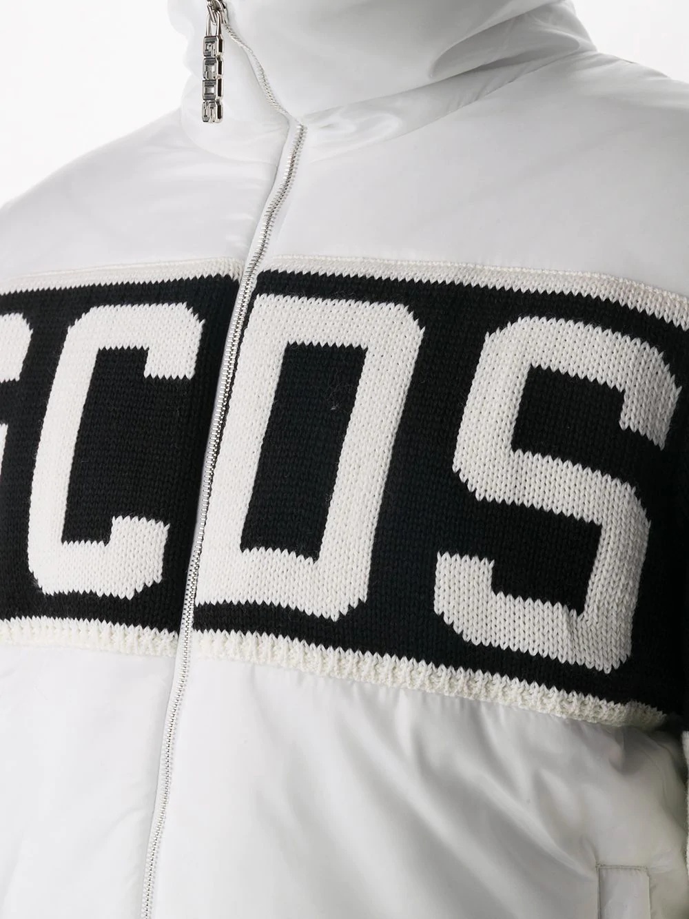 knit-panel quilted logo jacket - 5