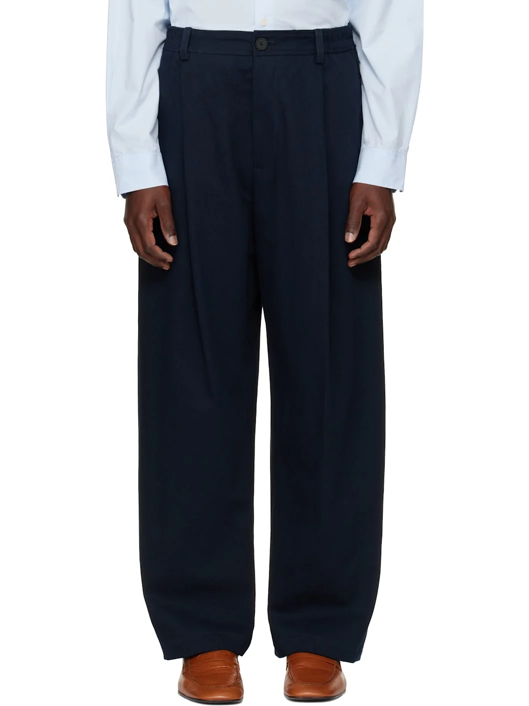 Navy Shire Cotton Pleated Trousers - 1