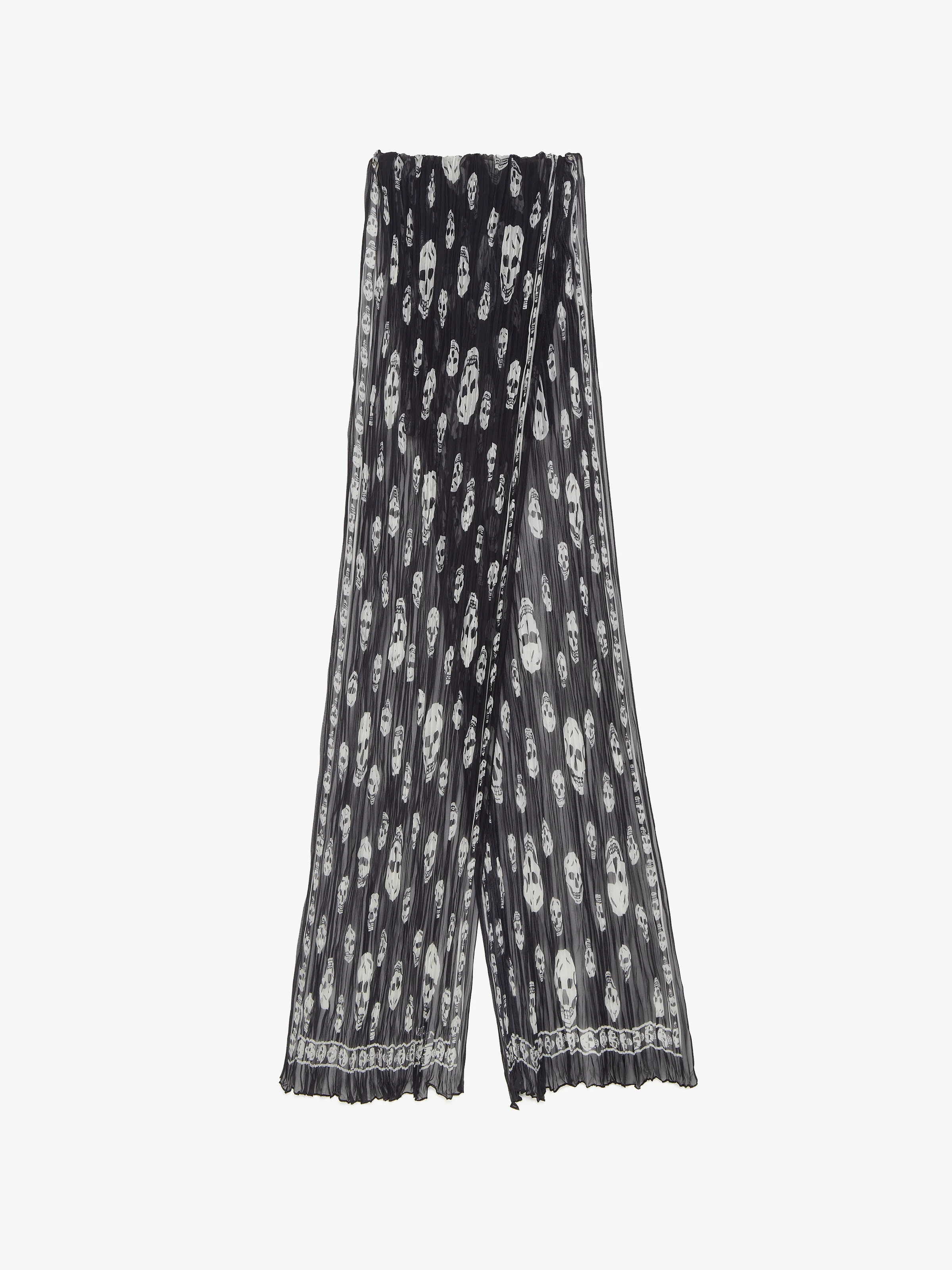 Women's Pleated Skull Scarf in Black/Ivory - 1
