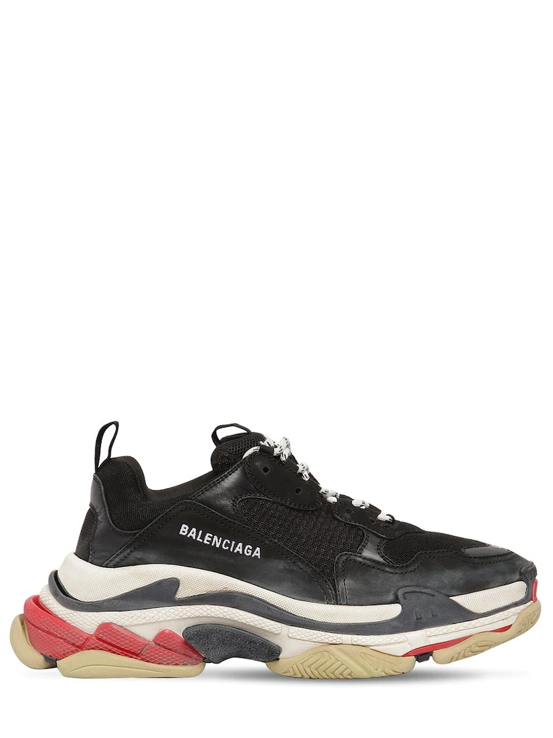 BALENCIAGA TRIPLE S SUEDE LEATHER MESH SNEAKERS luisaviaroma REVERSIBLE