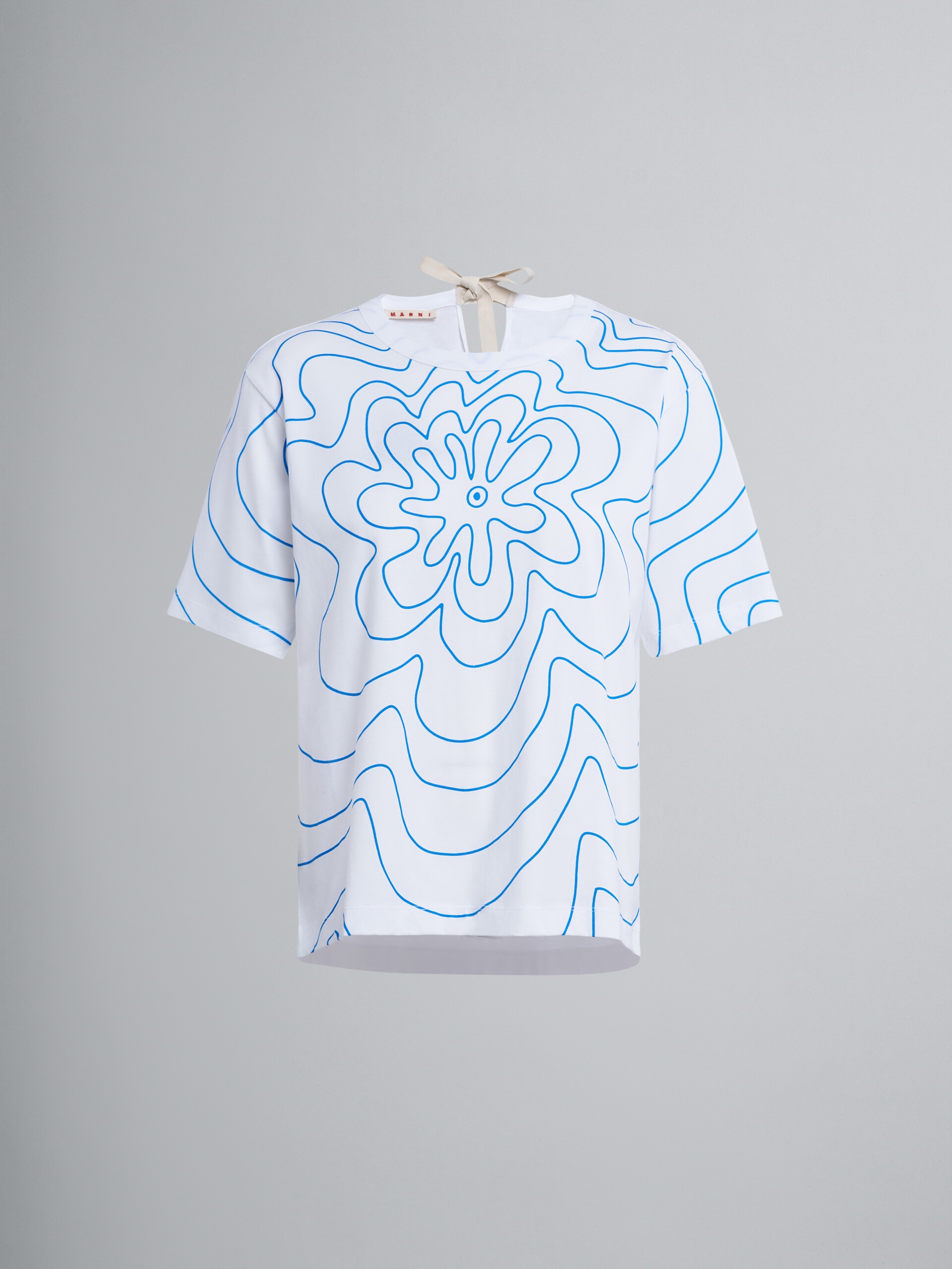 BLUE VIBRATING FLOWER PRINT ORGANIC JERSEY T-SHIRT - 1