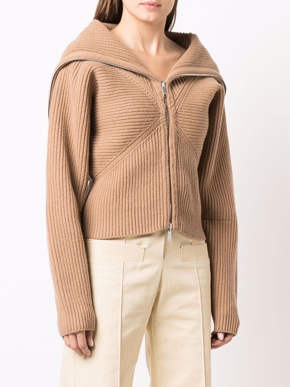 folded-collar zipped cardigan - 3