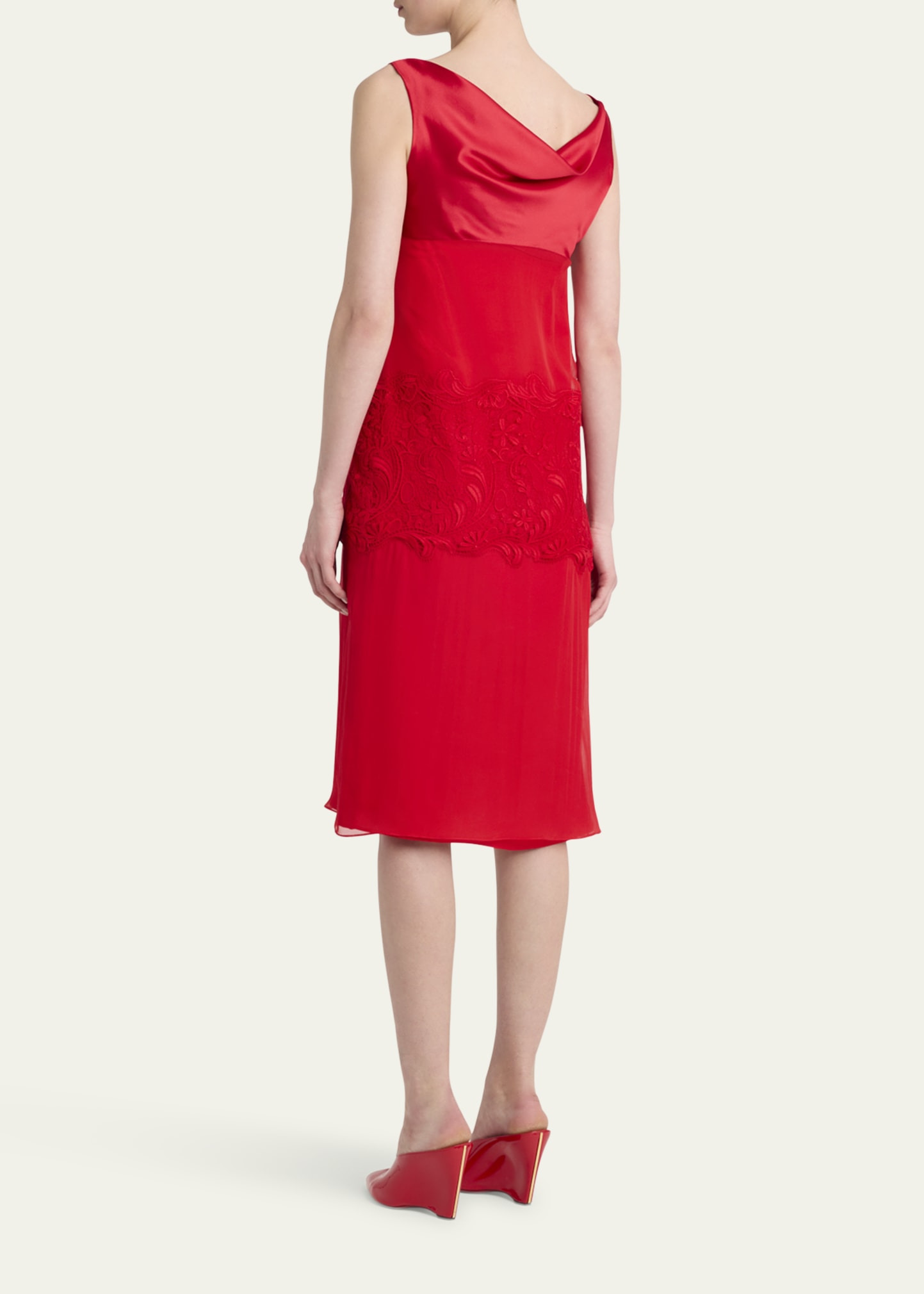 lace-Panel Silk Chiffon Midi Dress - 3