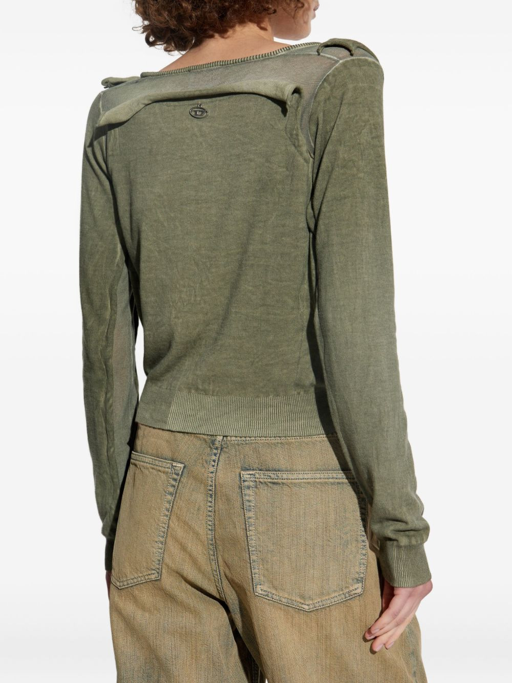 draped V-neck cotton sweater - 4