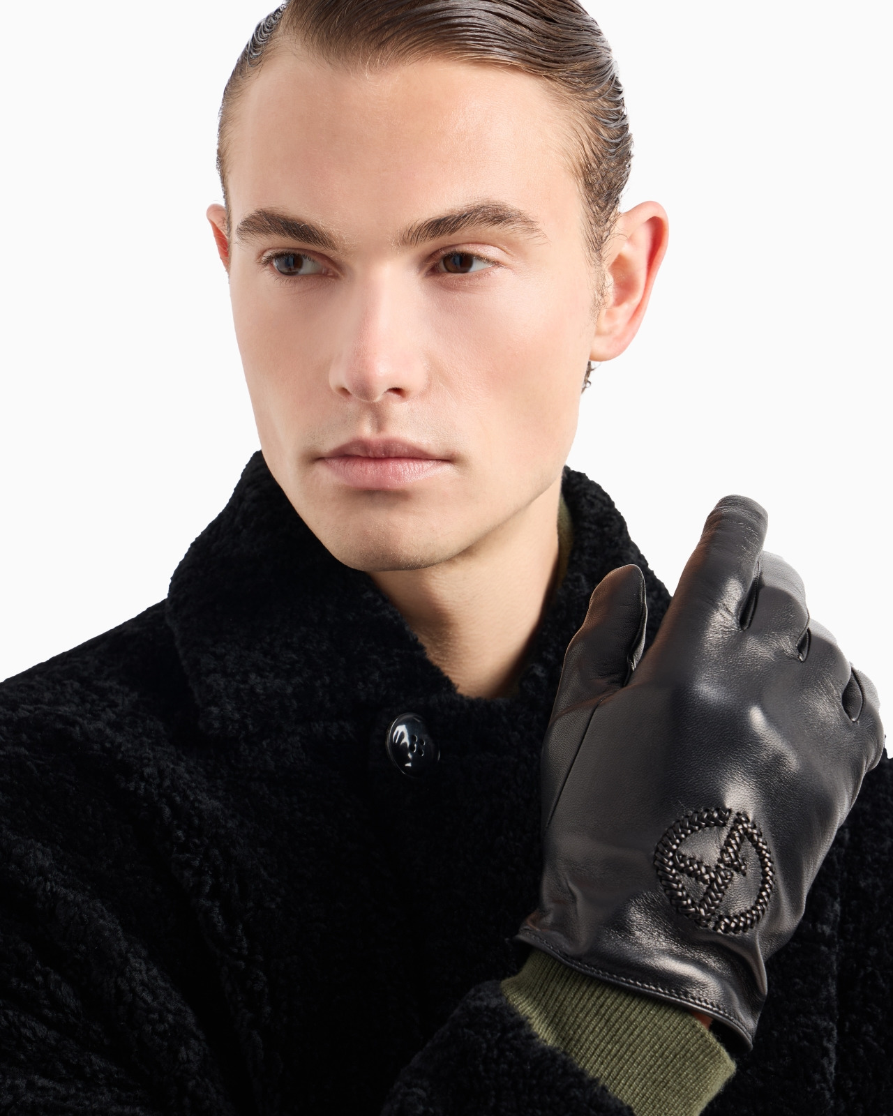 Nappa leather gloves with embroidered logo - 3
