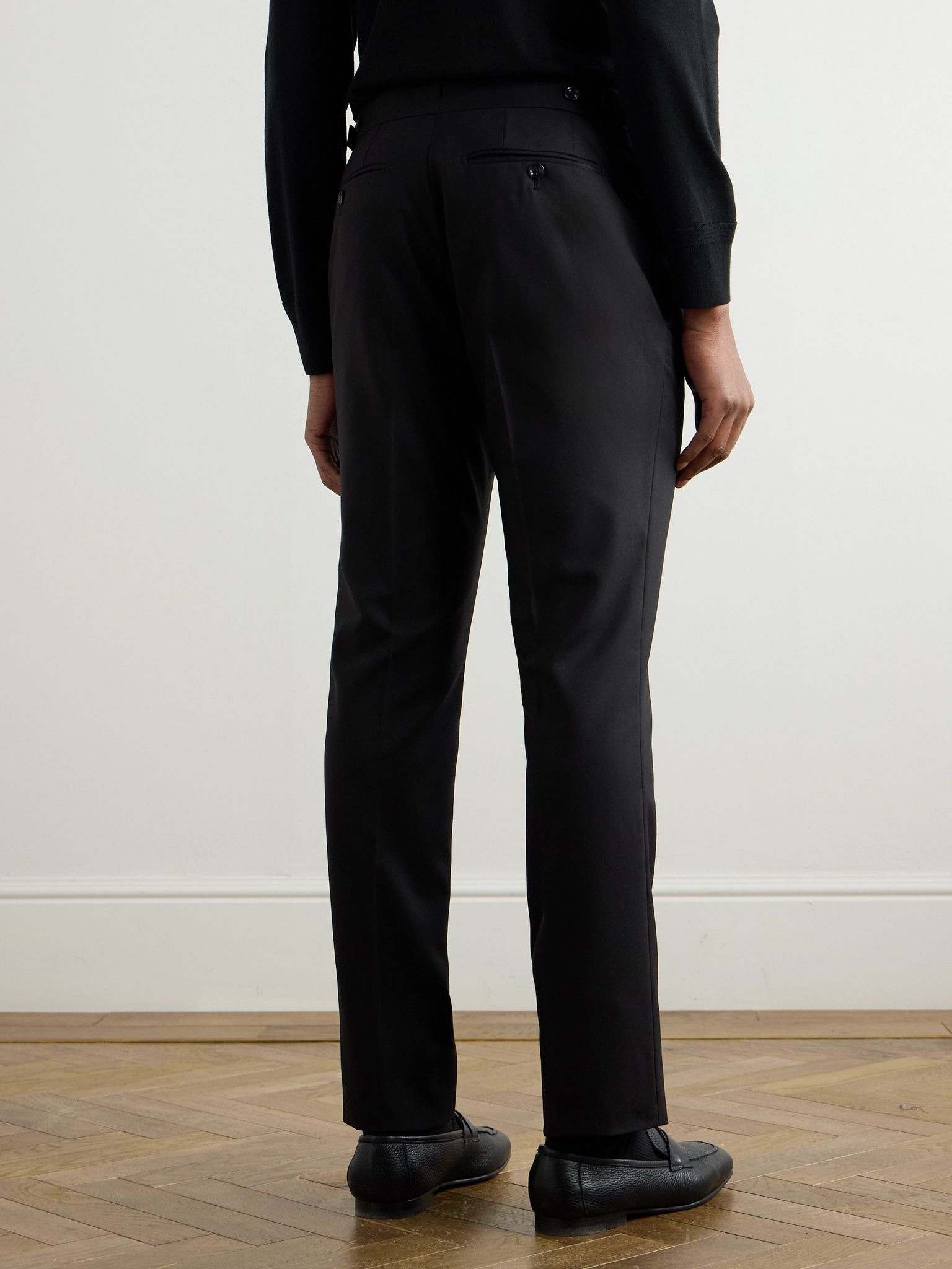 Slim-Fit Silk and Wool-Blend Trousers Black - 4