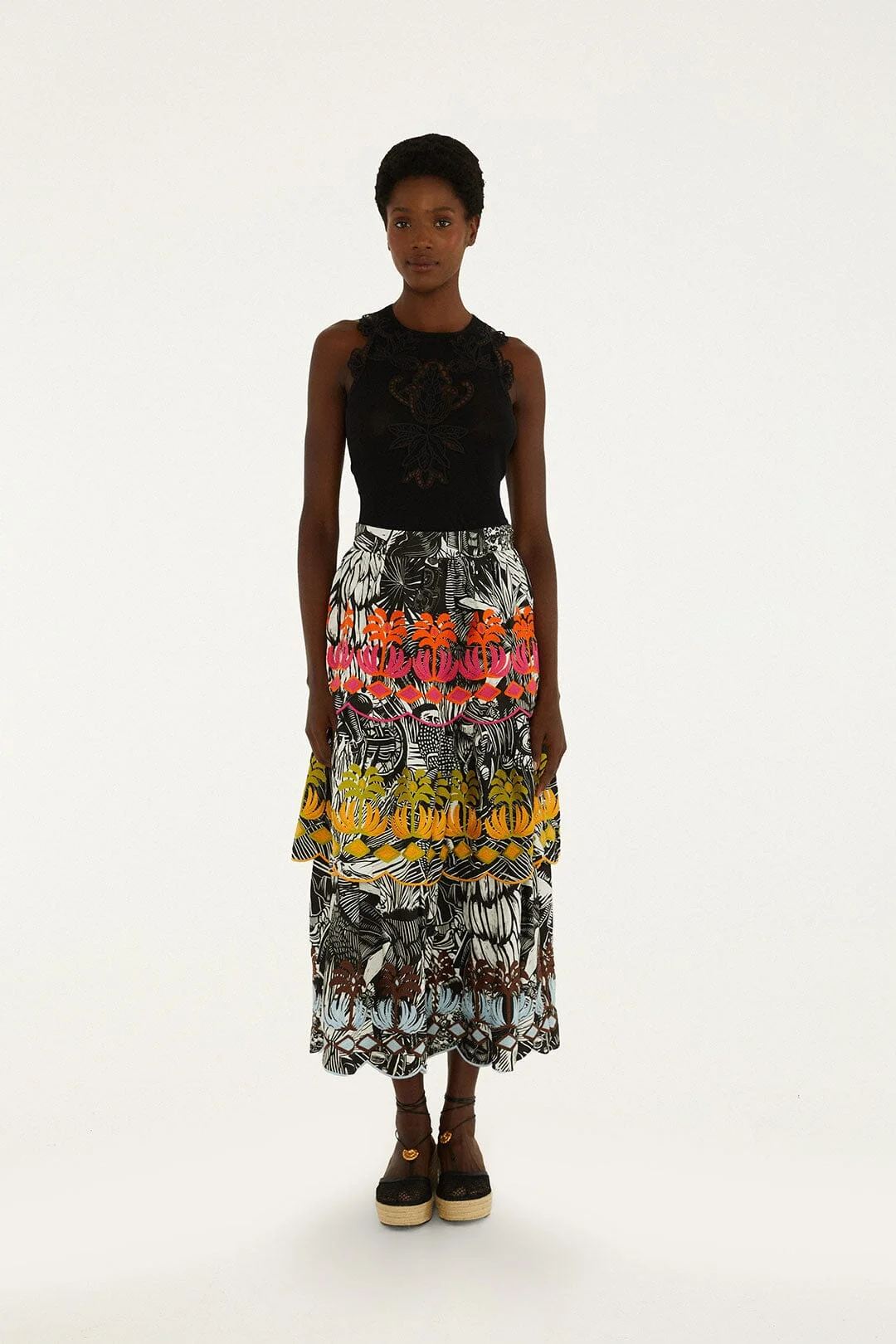 Black Ruta Layered Lenzing Ecovero Euroflax Maxi Skirt - 1