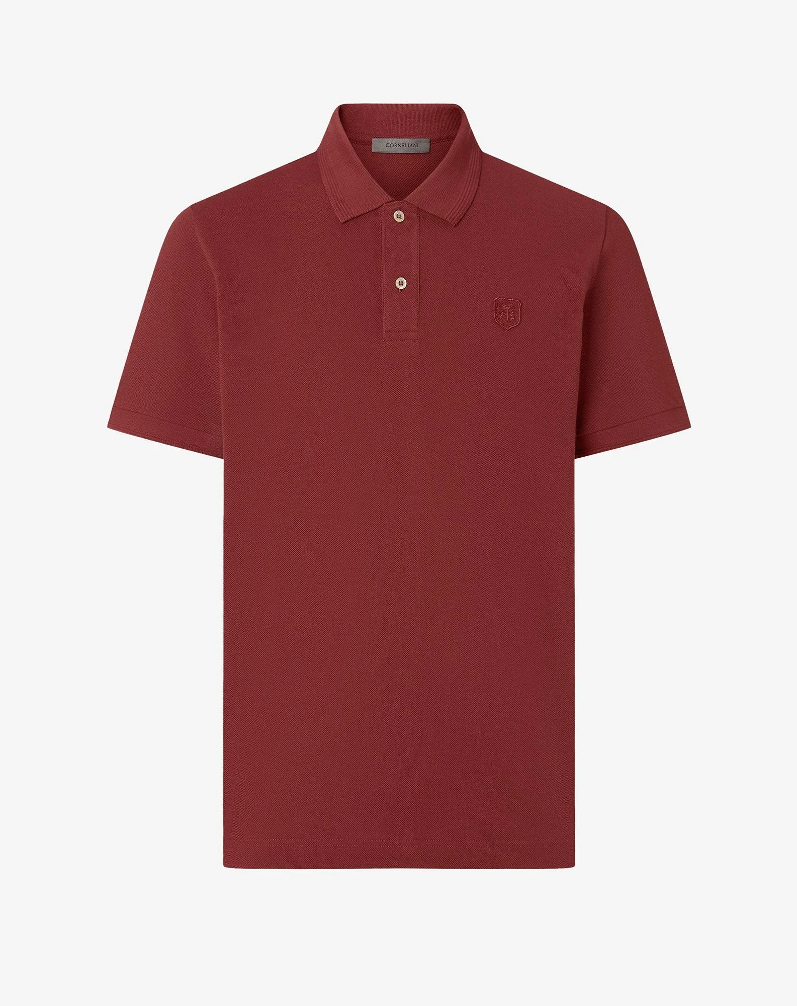 Burgundy button-up cotton pique polo shirt - 1