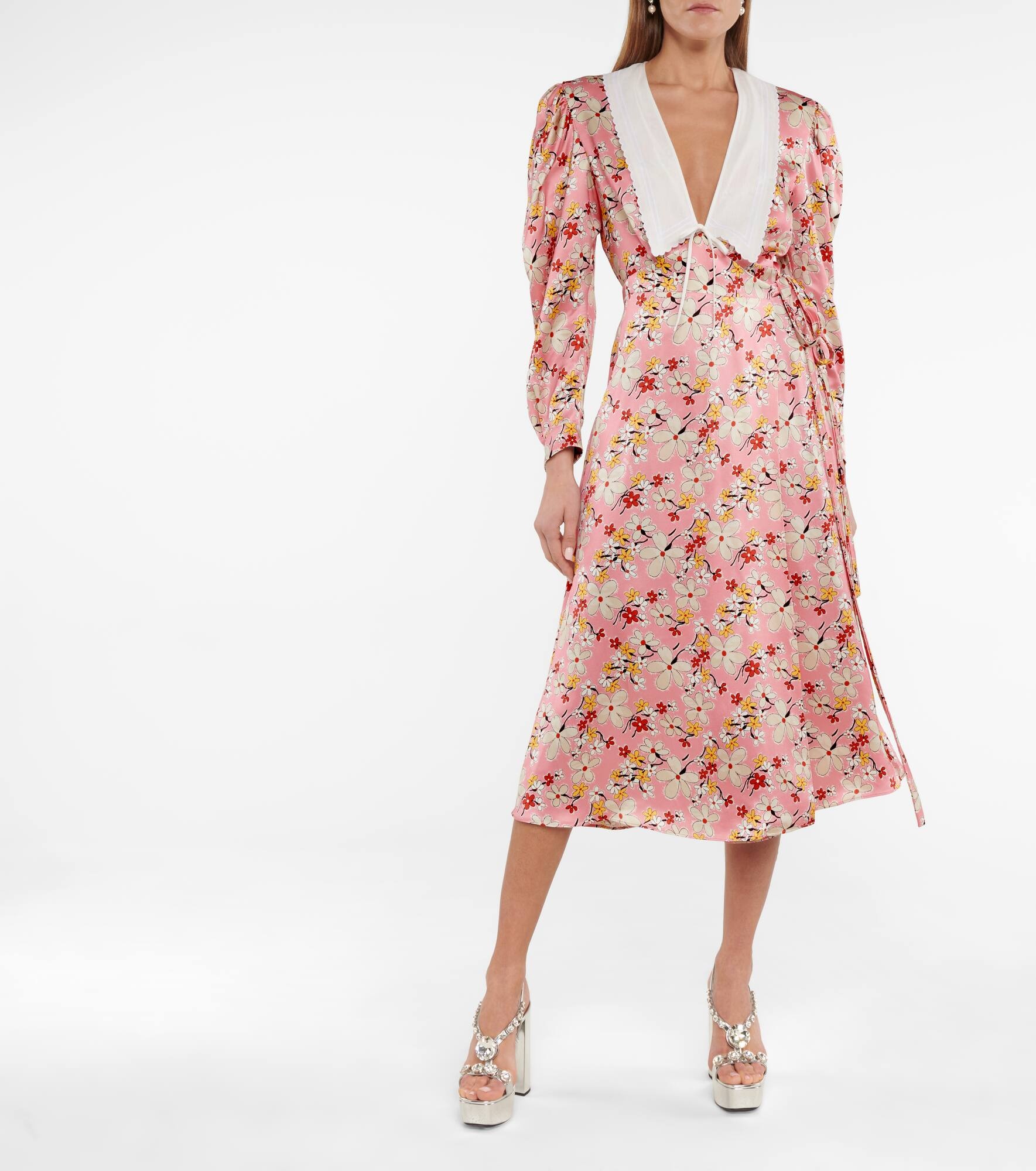Floral satin sablé midi dress - 2