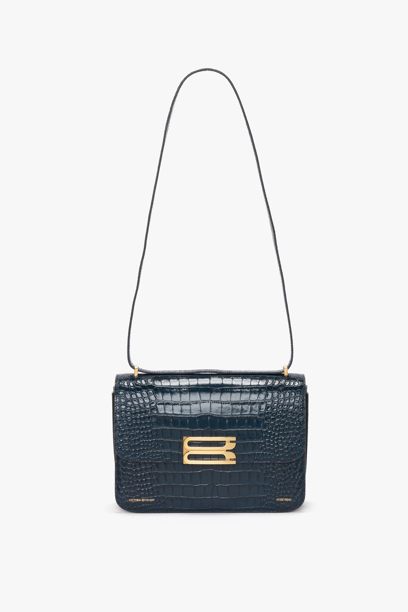 Jumbo Frame Shoulder Bag in Midnight Blue Croc-Effect Leather 1