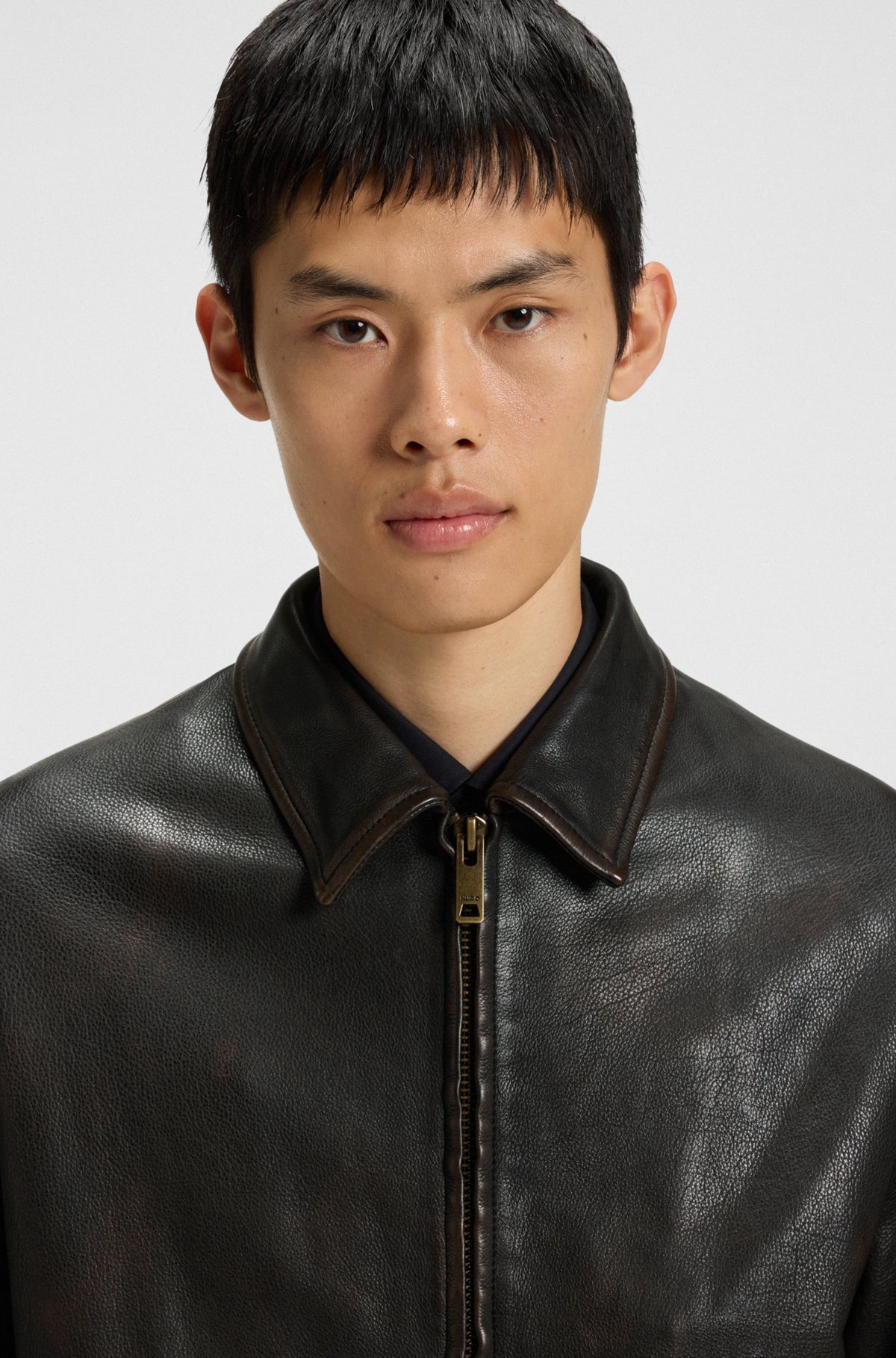 GRAINED-LEATHER JACKET WITH TOPSTITCHING - 5