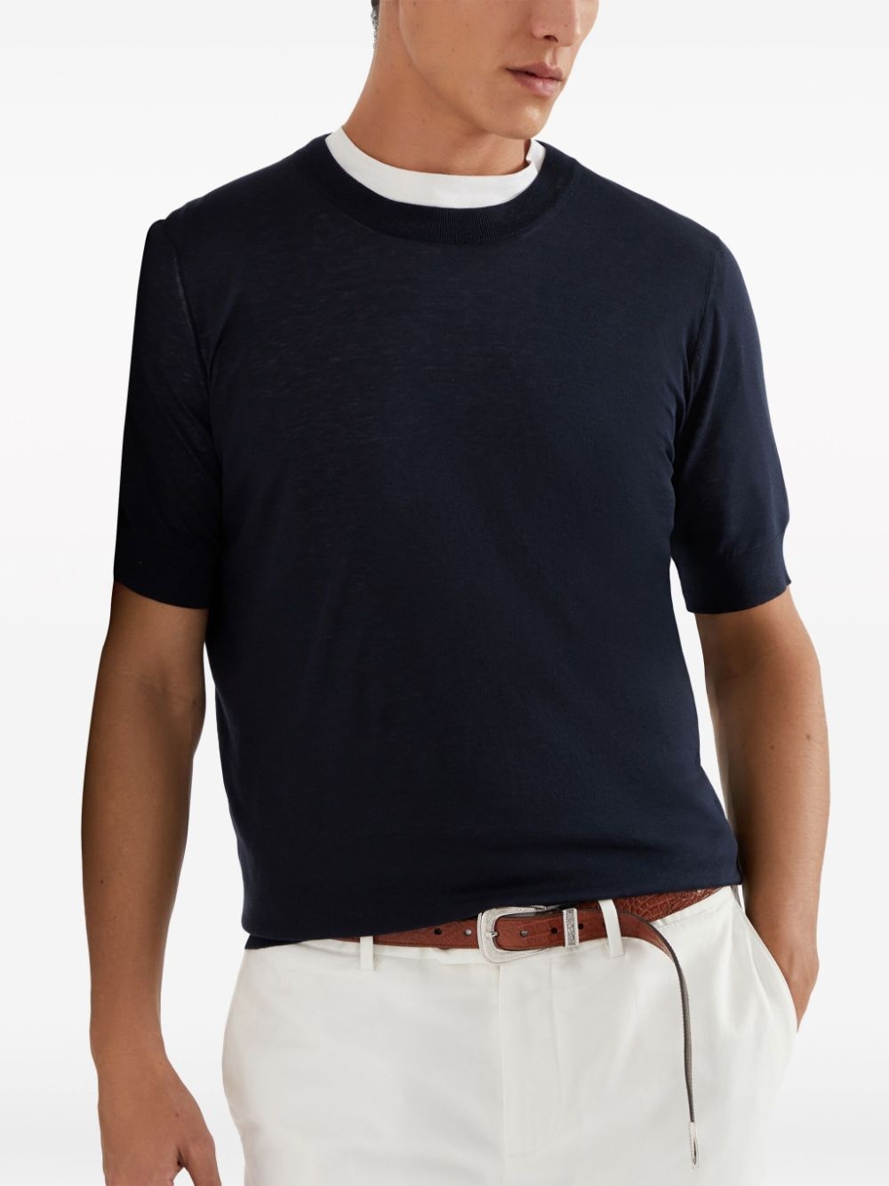 slub-texture fine-knit T-shirt - 5