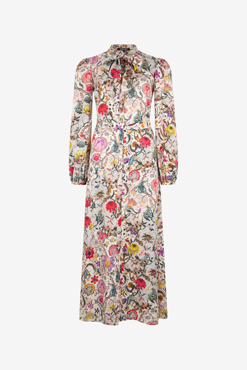 Long Silk Dress with Florentine Flowers Print 1