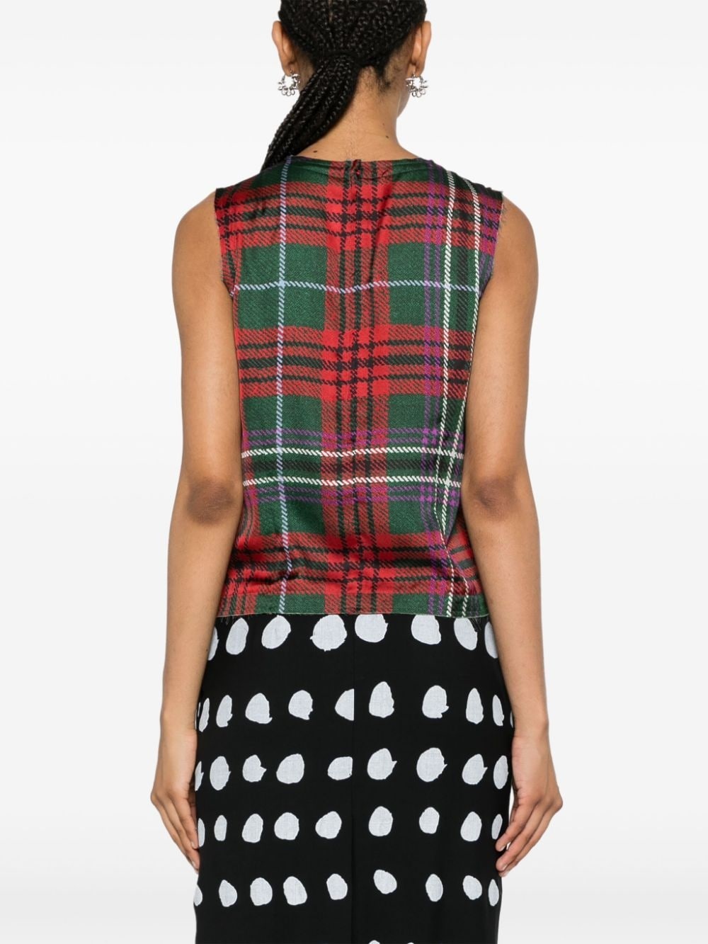 tartan check-pattern satin top - 4