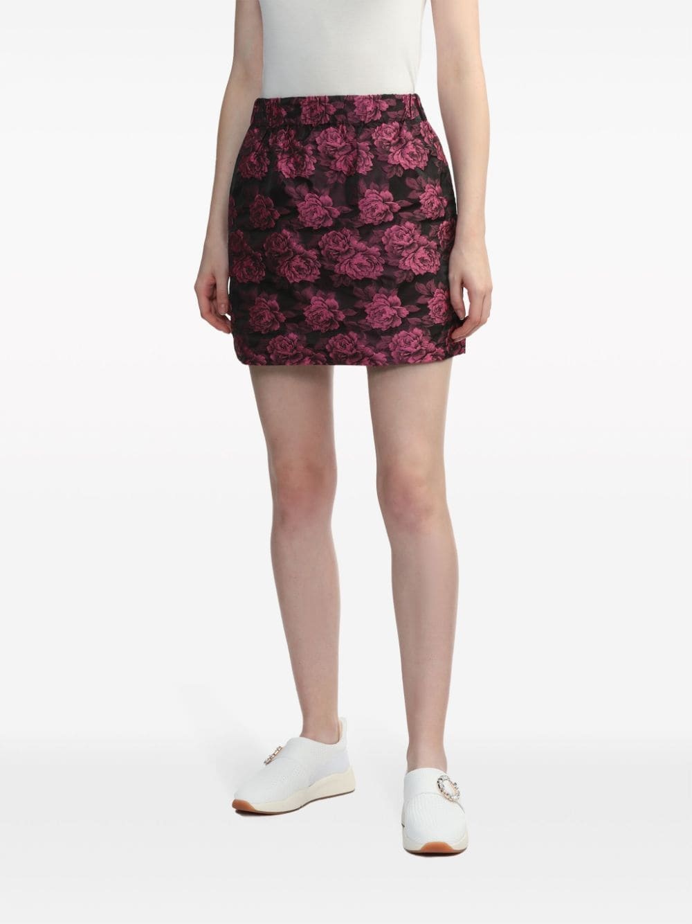 floral-motif patterned-jacquard miniskirt - 3
