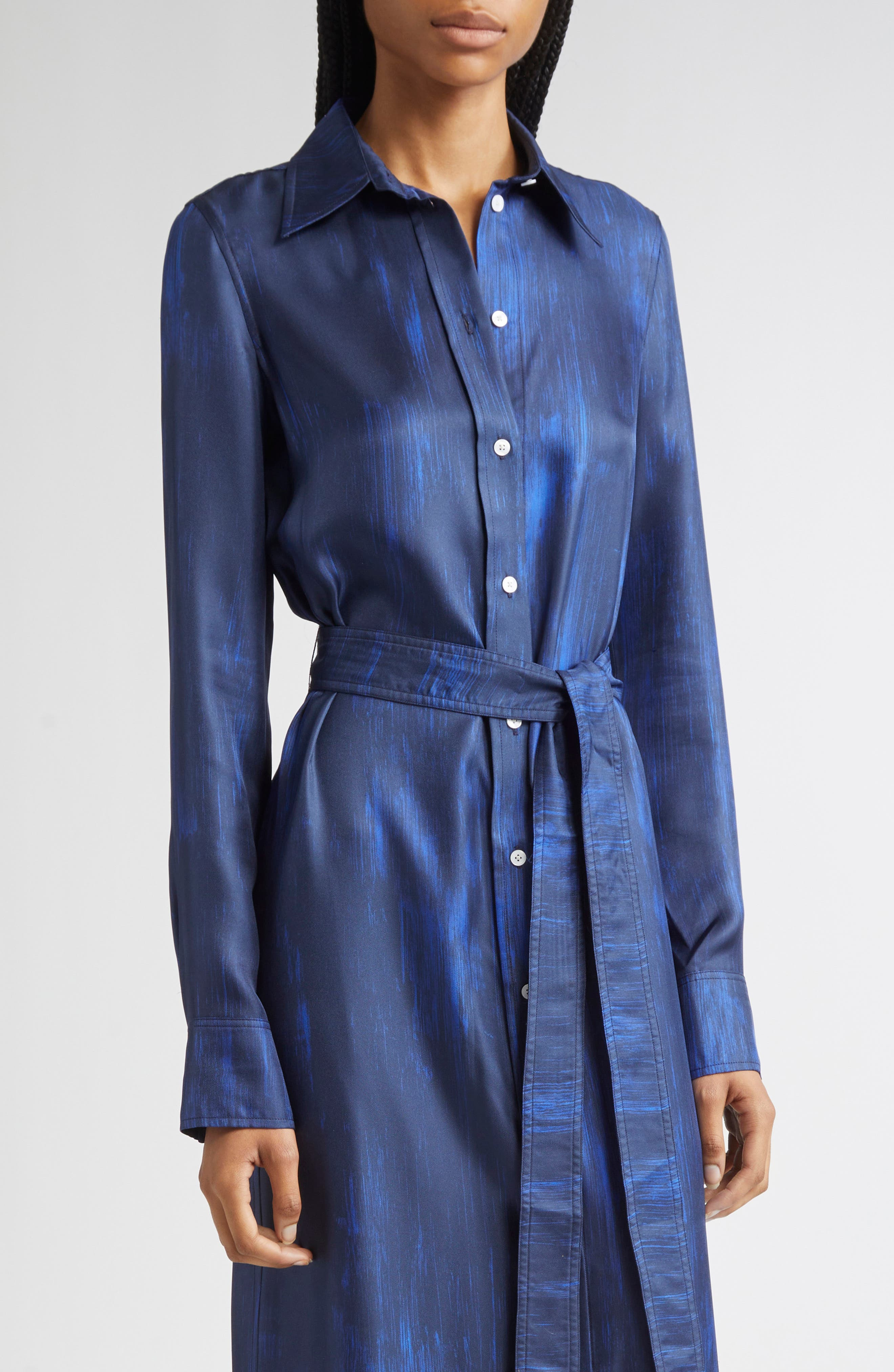 Proenza Schouler Amaya Abstract Print Long Sleeve Silk Shirtdress in Cobalt Multi at Nordstrom - 4