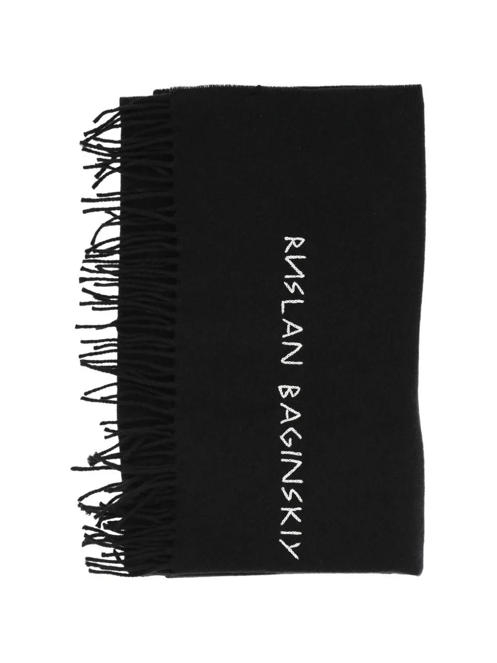 logo-embroidered fringed wool scarf - 1