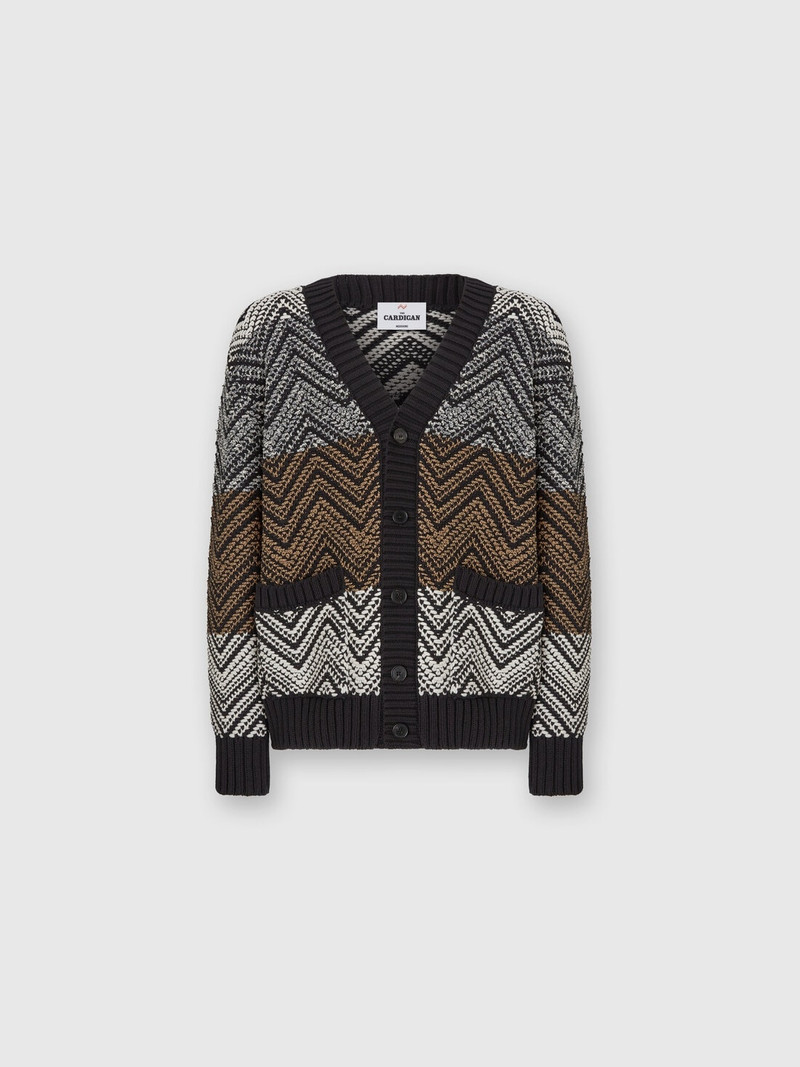 Crochet knit cardigan with macro zigzag and pockets 1