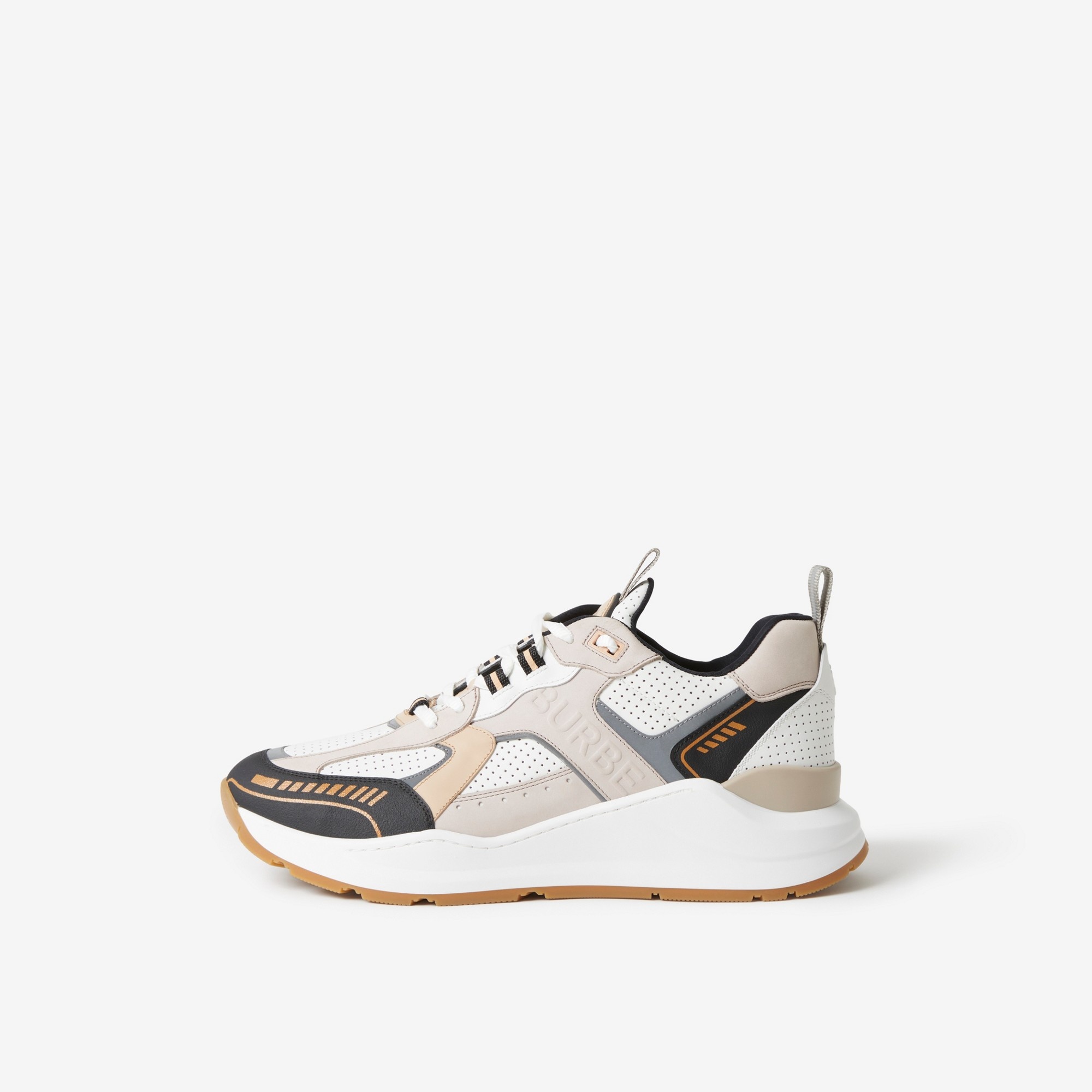 Embossed Logo Leather and Mesh Sneakers - 5