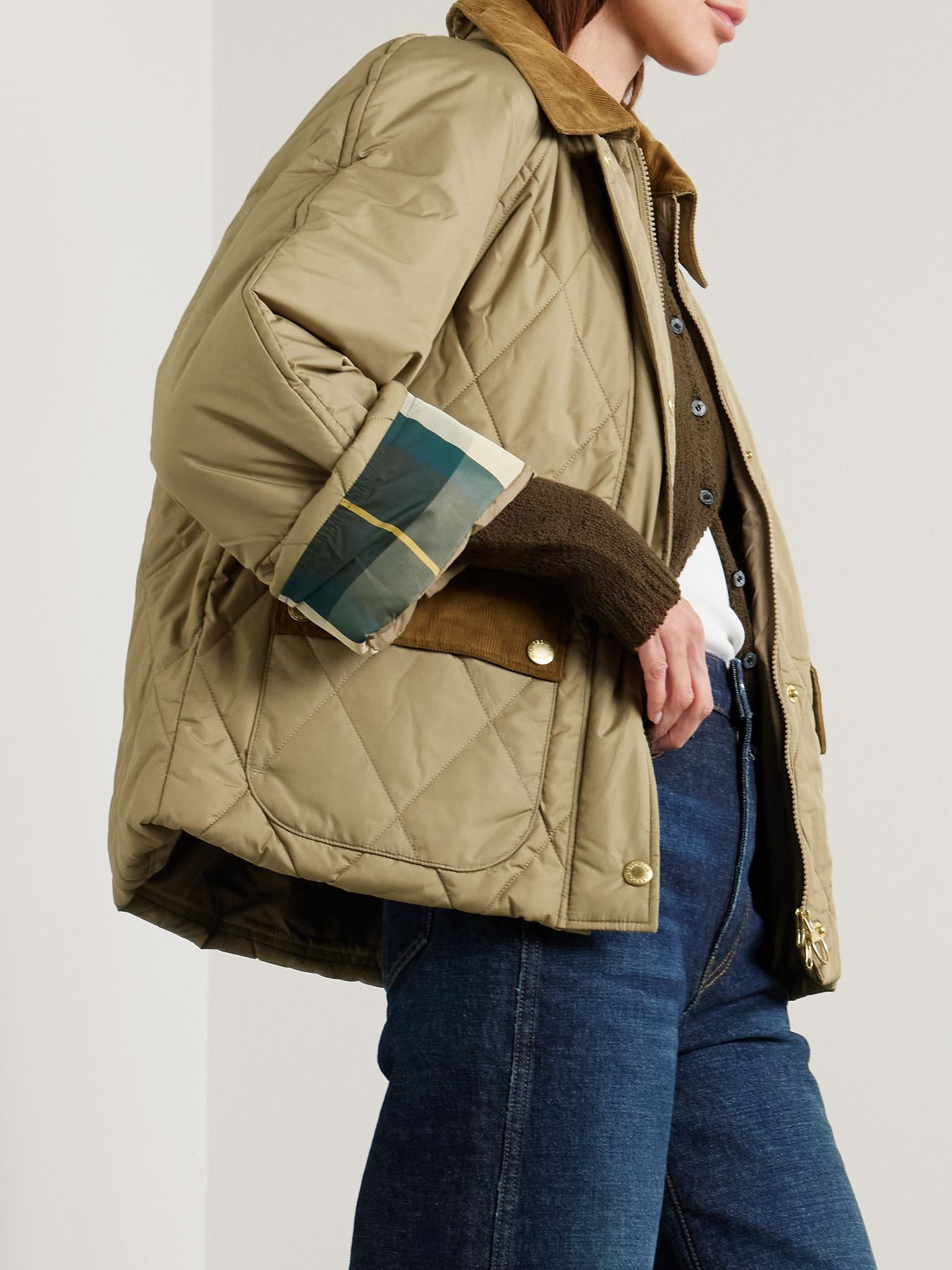 Martha cropped corduroy-trimmed quilted shell jacket Brown - 7