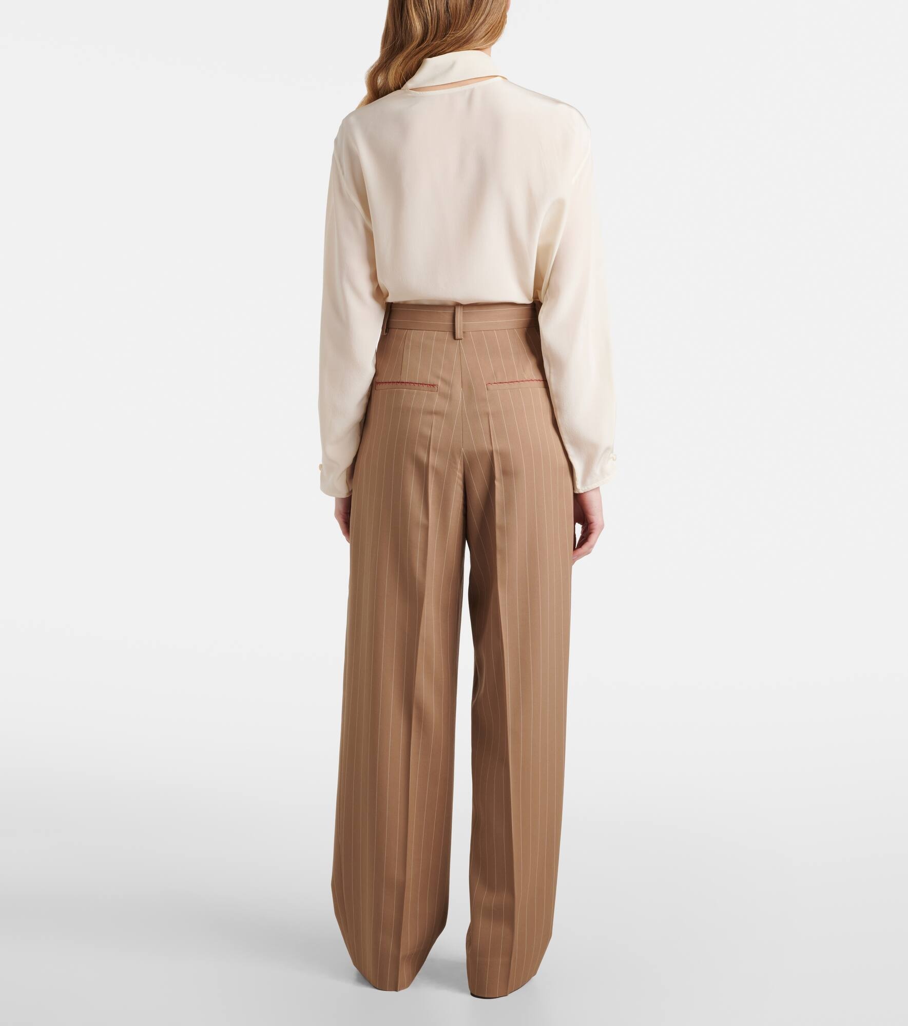 Pinstripe virgin wool wide-leg pants - 3