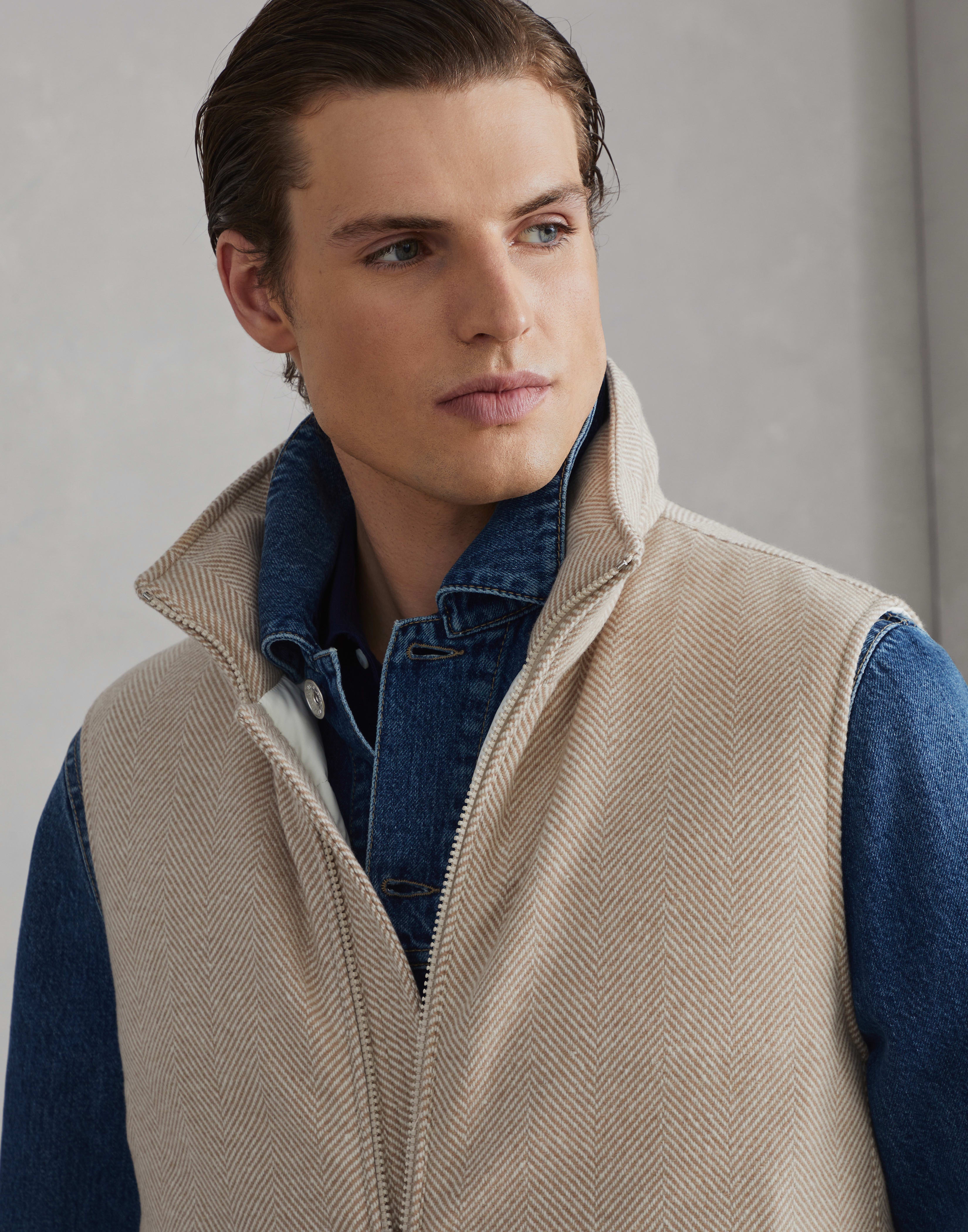 Brushed wool and cashmere chevron down vest - 3