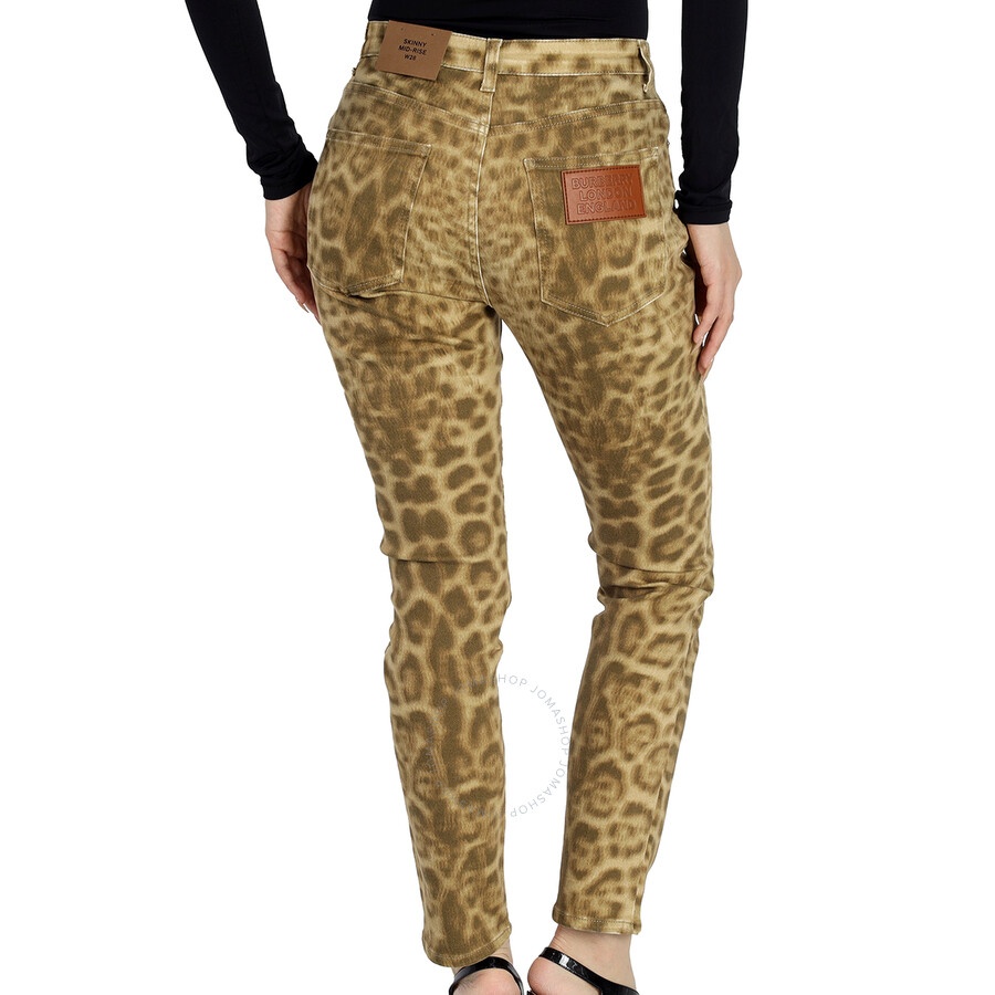 Burberry Ladies Beige Straight Fit Leopard Print Japanese Denim Jeans - 4