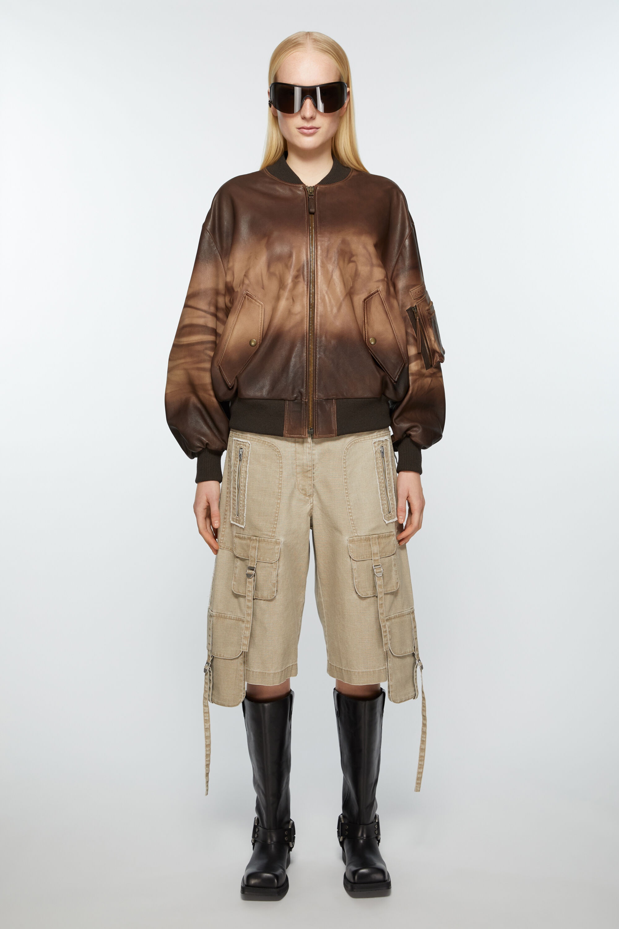 Leather bomber jacket - Brown - 2