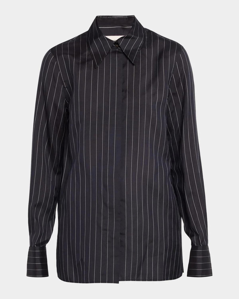 Pinstripe Button-Front Blouse 1