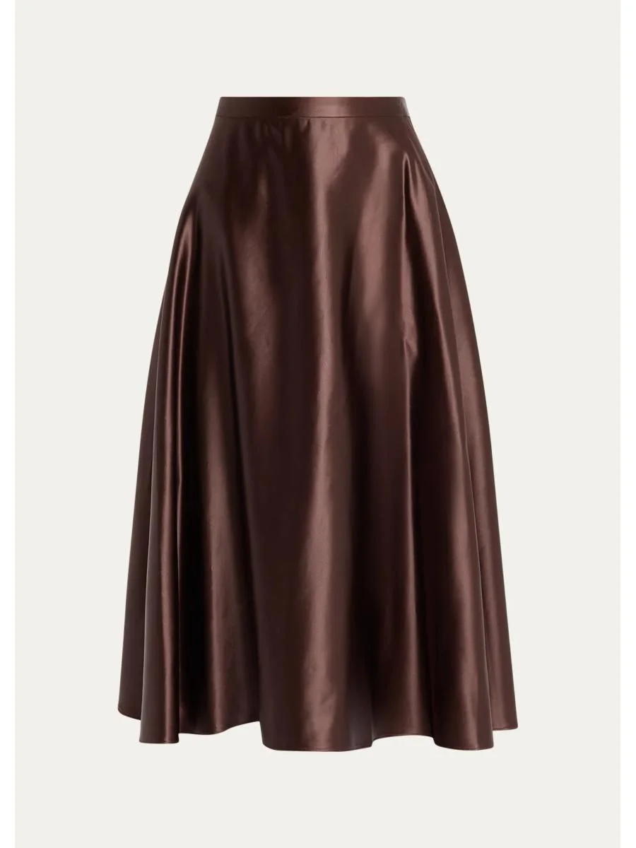 Lorretta Satin Midi A-Line Skirt - 1