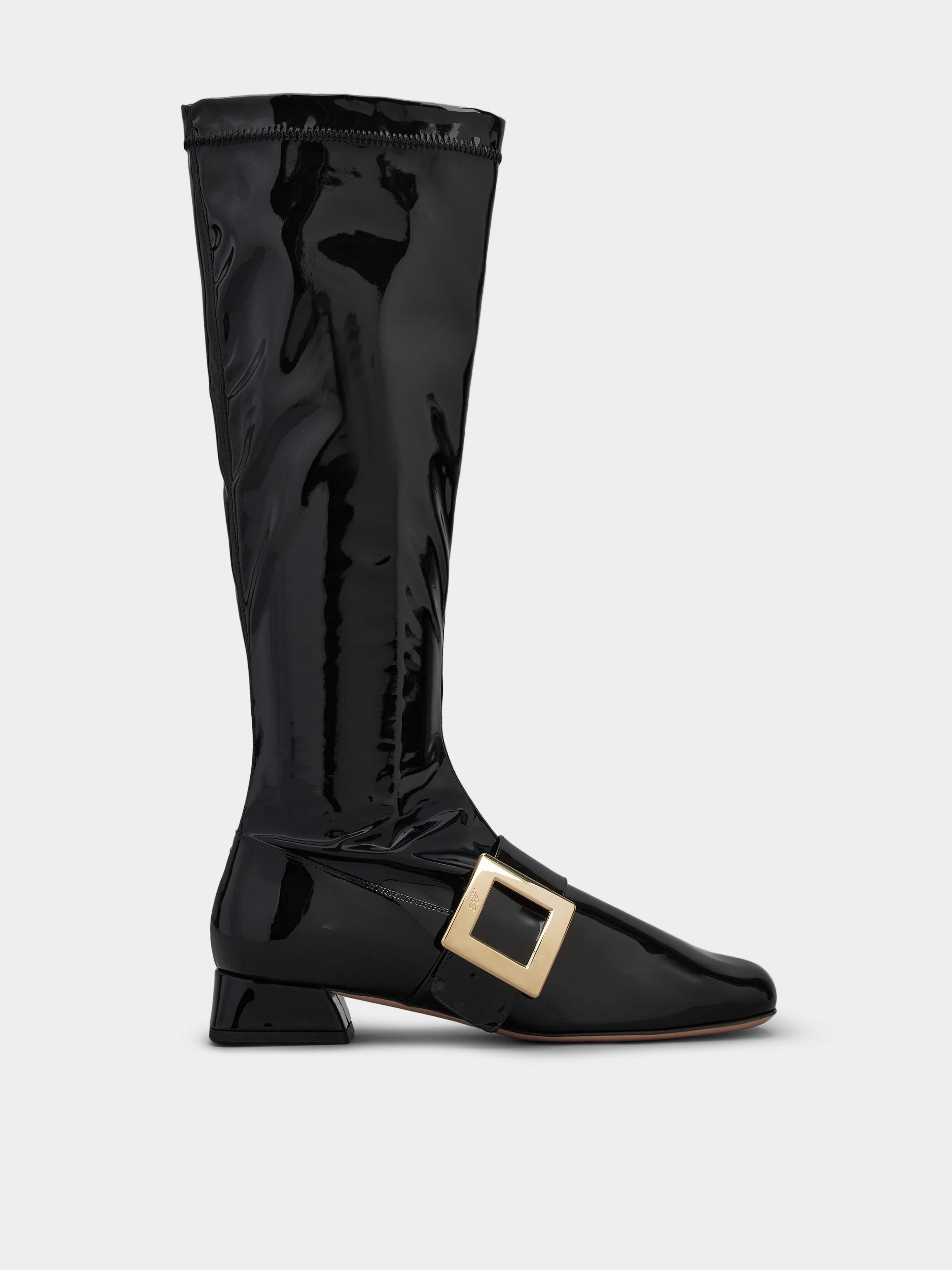 Très Vivier Babies Metal Buckle Strech Boots in Patent Leather - 1