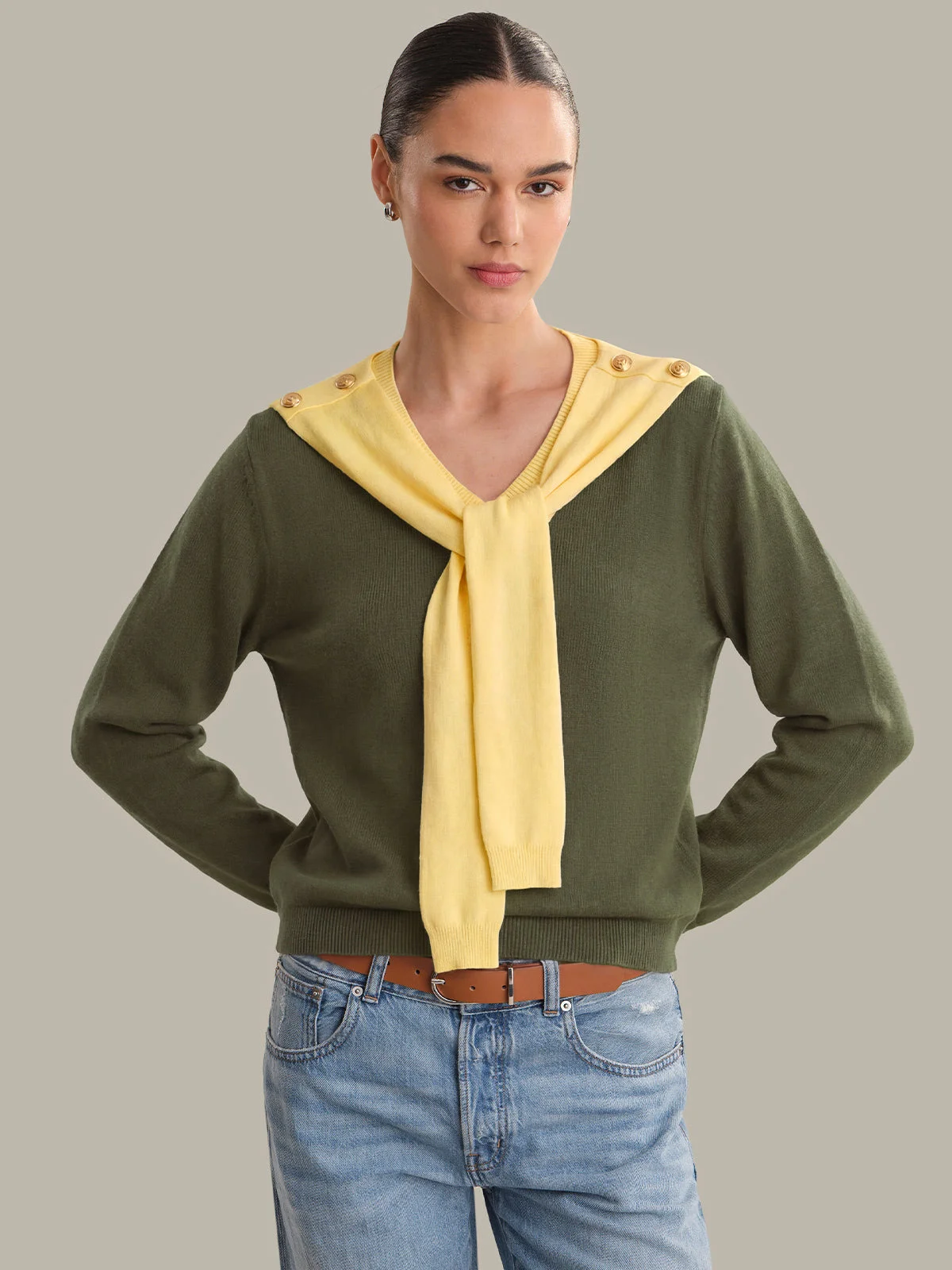 Cerise: Cotton Shawl V-Neck Pullover - 1