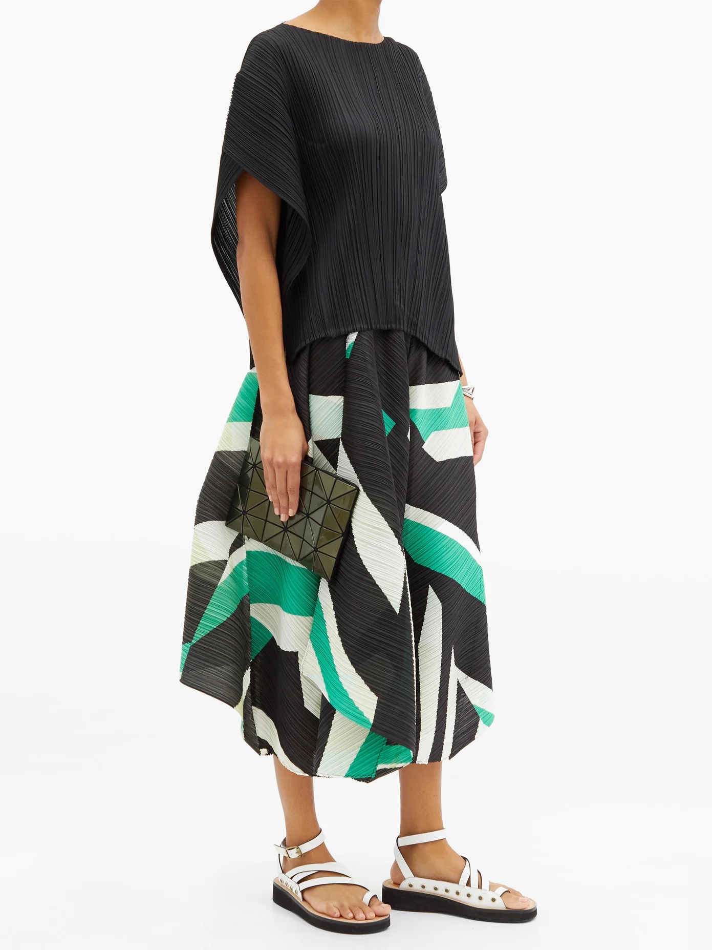 Kimono-sleeve asymmetrical technical-pleated top - 5