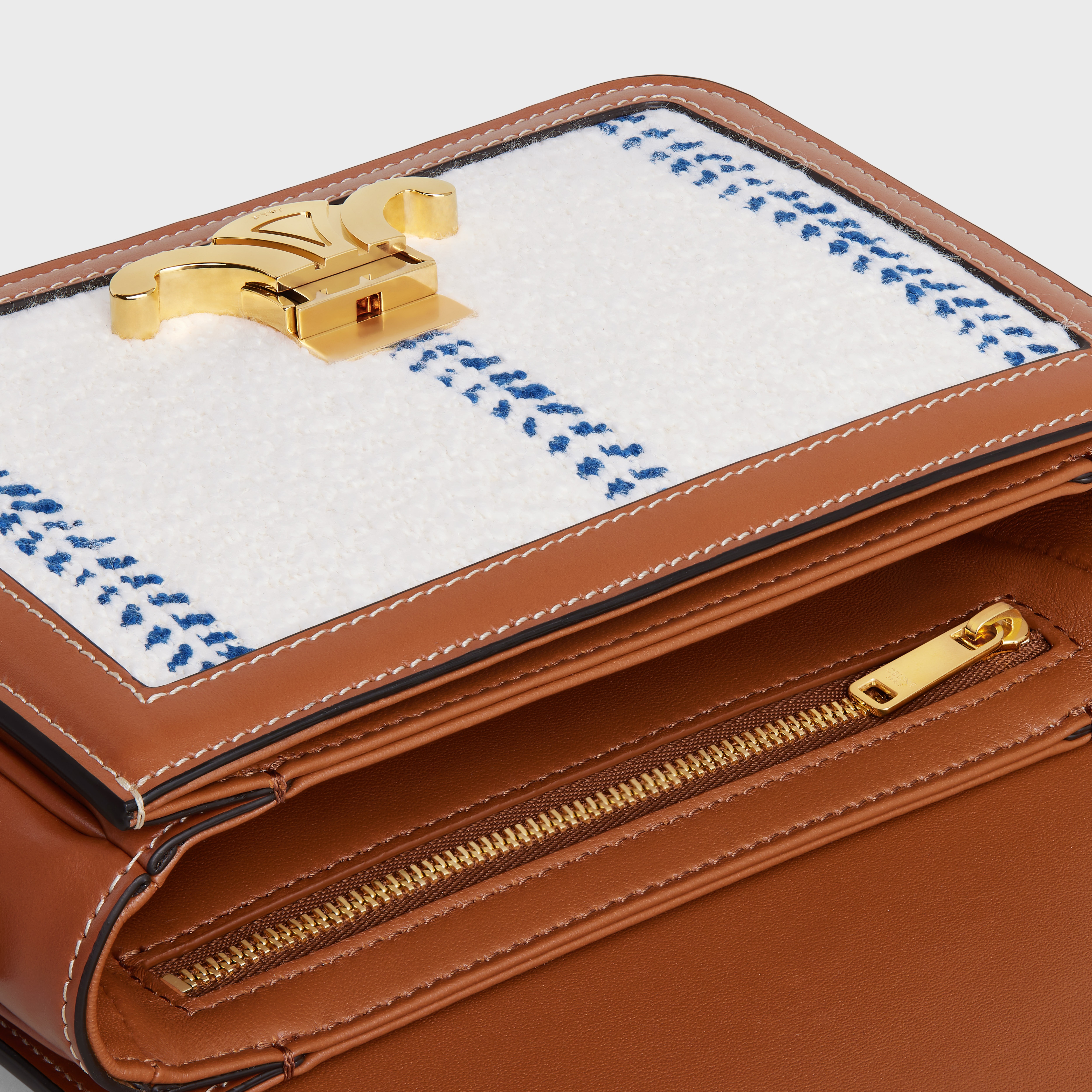 Teen Triomphe Bag in STRIPED TEXTILE AND CALFSKIN - 4