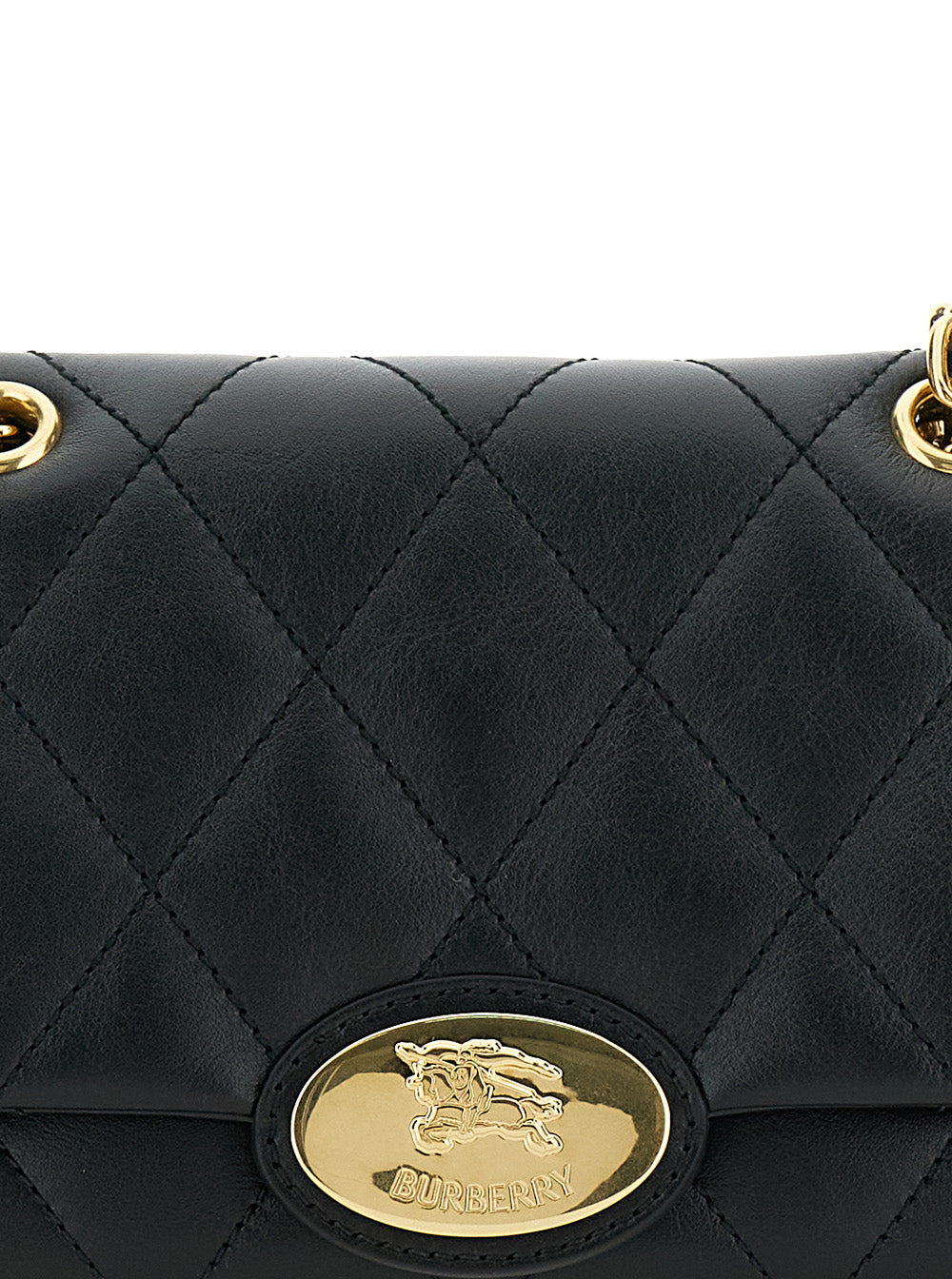 Burberry Women Black Quilted Crossbody Bag With Ekd Plaque On The Front And Chain-Link Shoulder Stra - 5