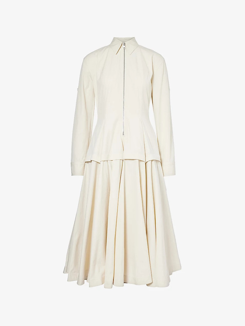 Collar flared-hem cotton-blend midi dress - 1