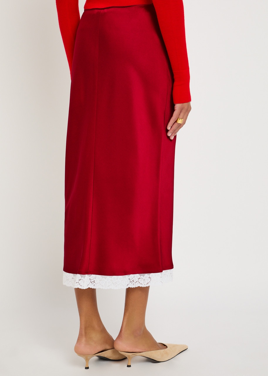 Victoria Beckham Lace Trim Satin Midi Slip Skirt - 3
