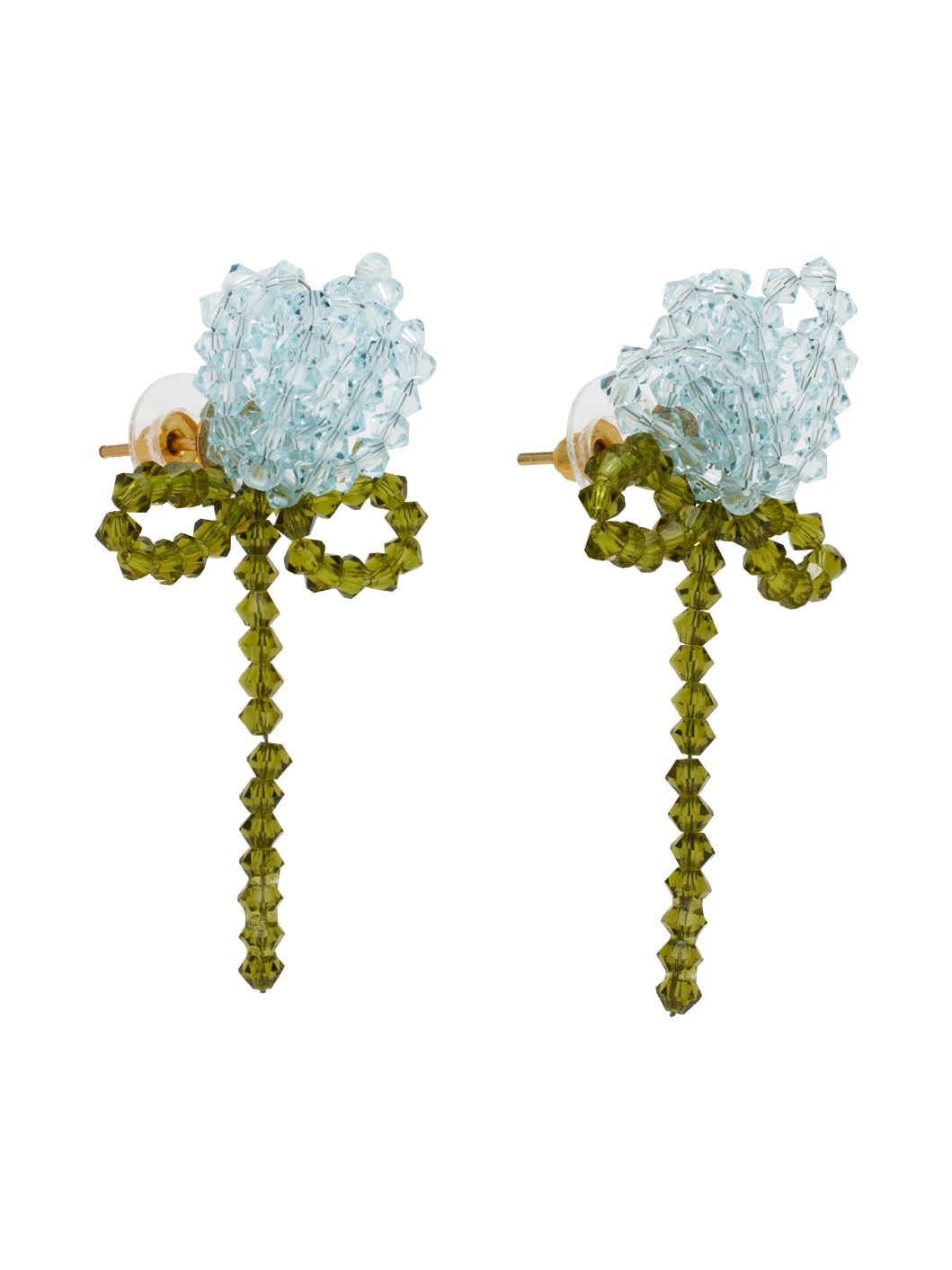 Blue & Khaki Cluster Flower Earrings - 2