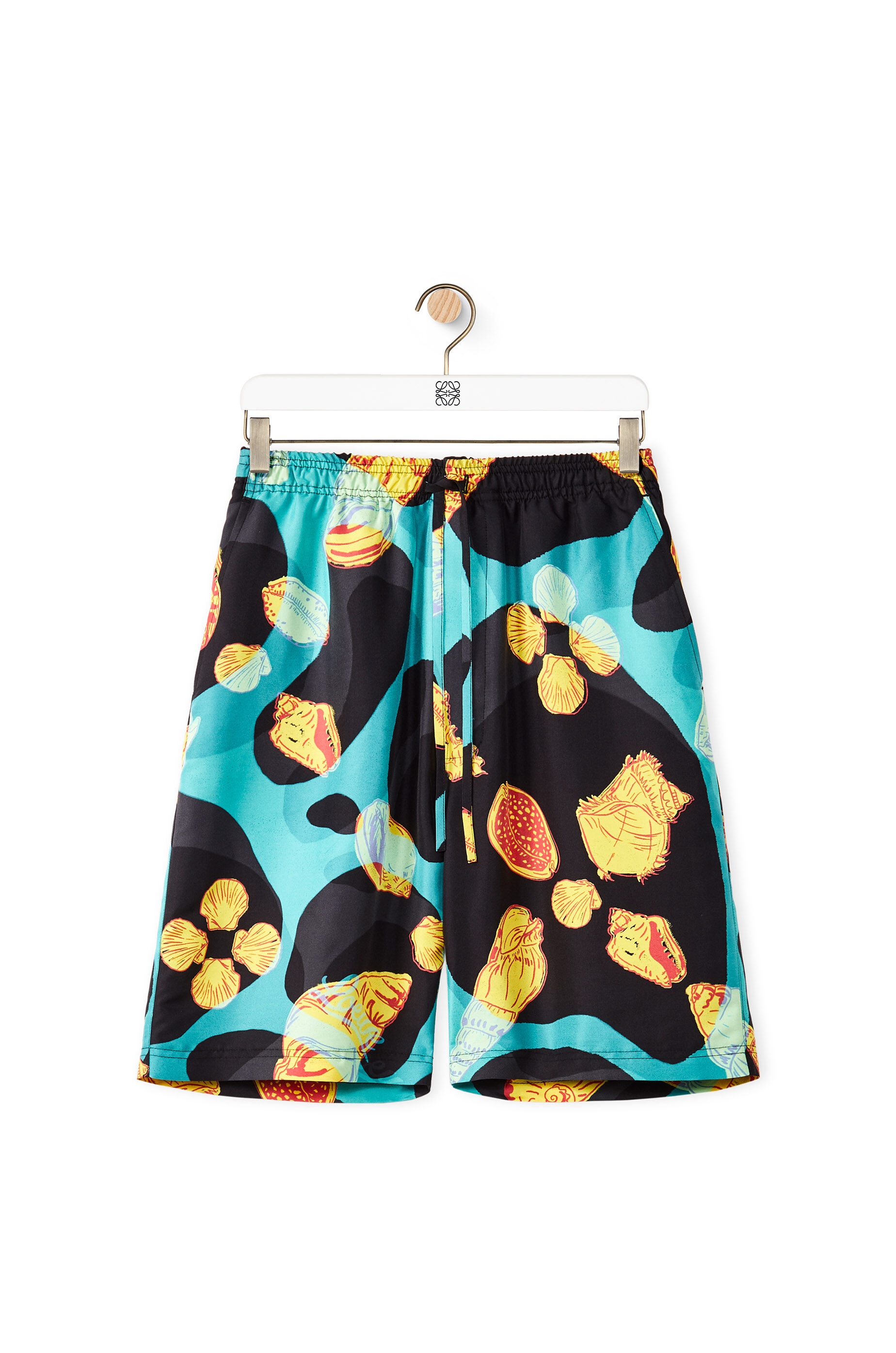 Shell print drawstring shorts in silk - 1