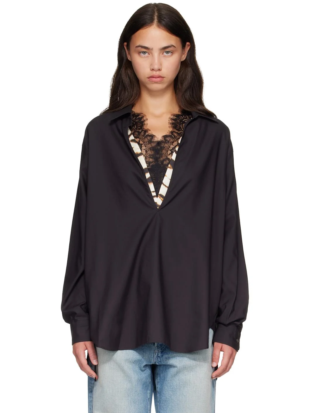 Black Pima Cotton Oversized Skipper Shirt - 1