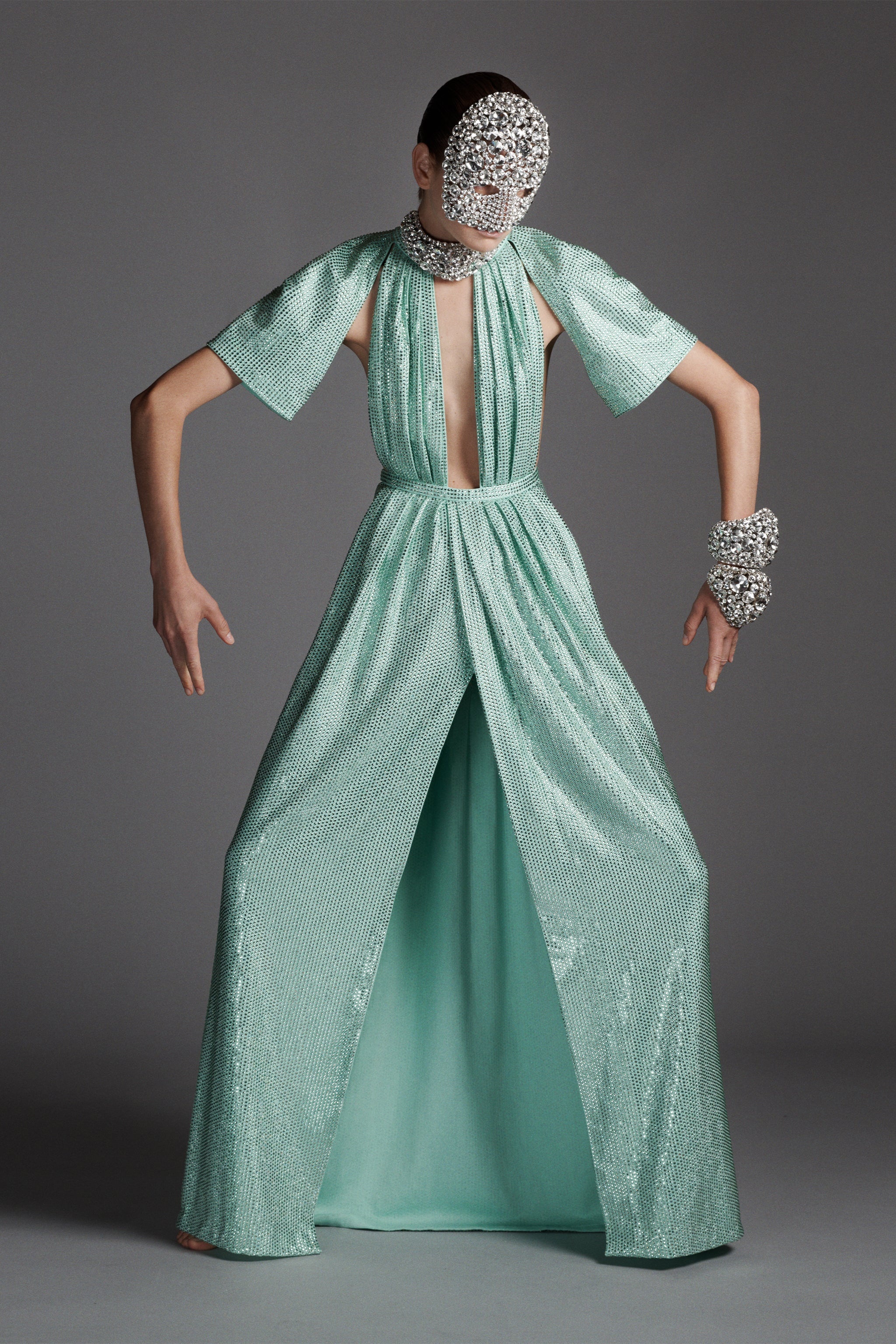 CRYTSAL EMBELLISHED T-SHIRT GOWN - 1