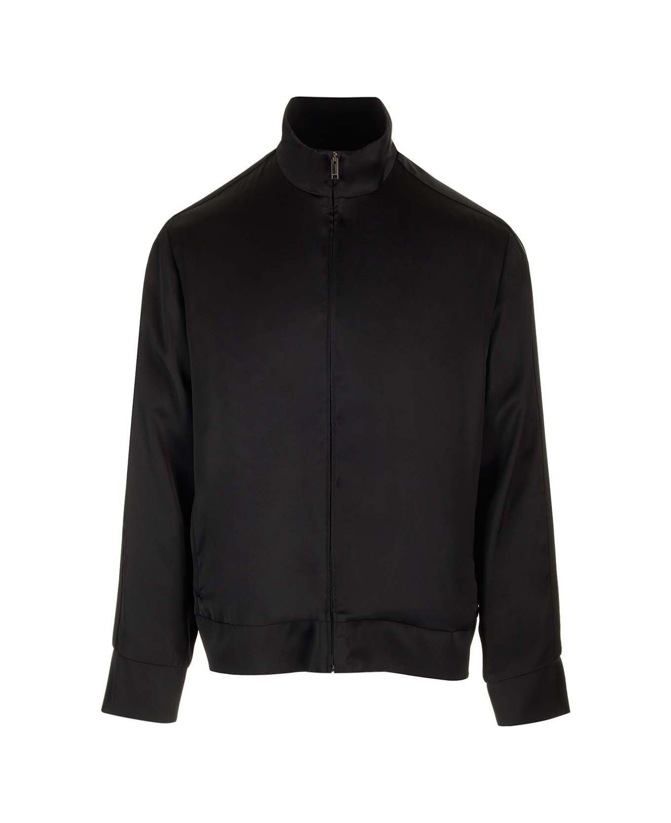 Black Enver Satin Acetate Jacket - 1