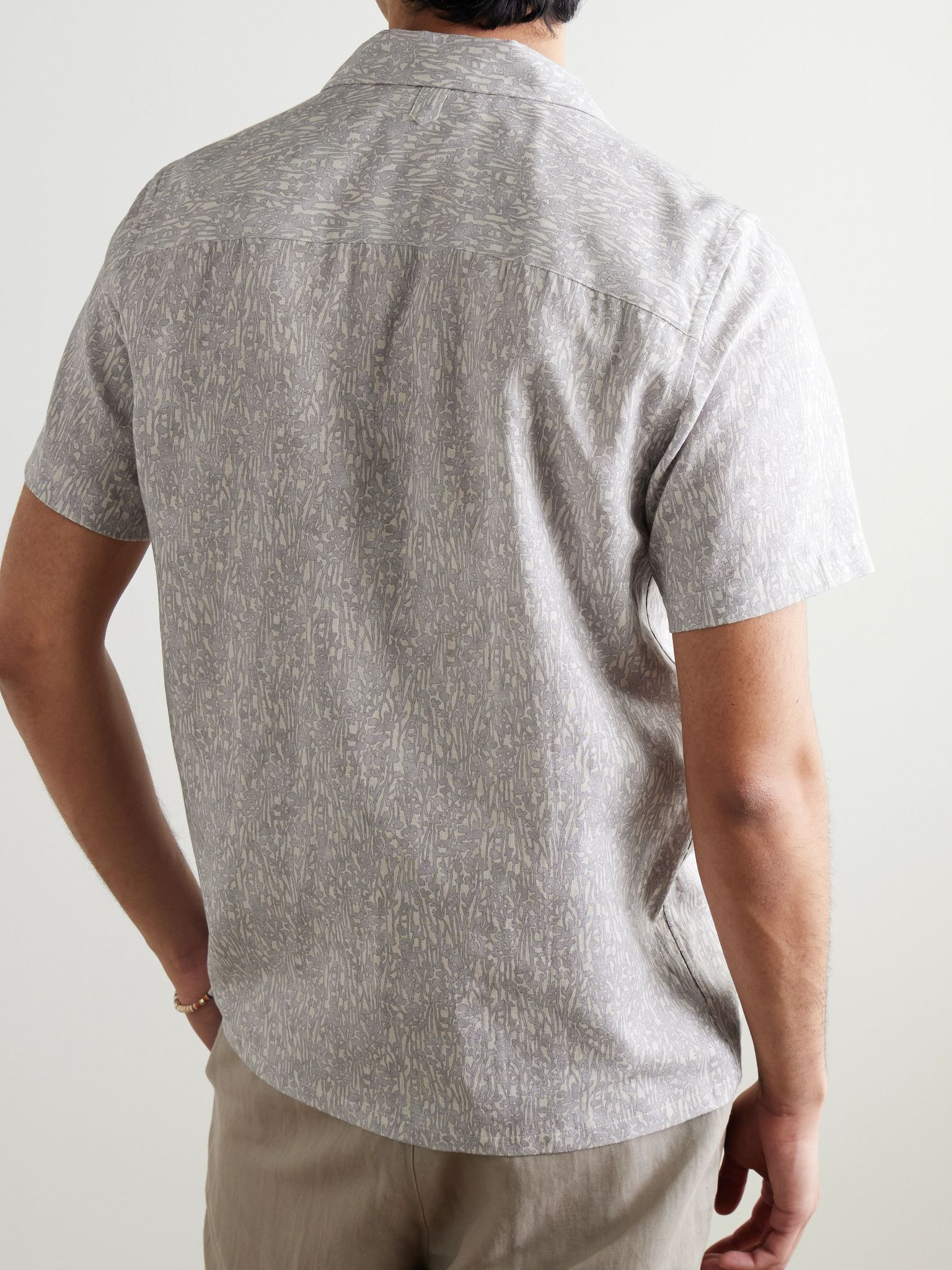 Camp-Collar Printed Linen and Cotton-Blend Shirt Gray - 3