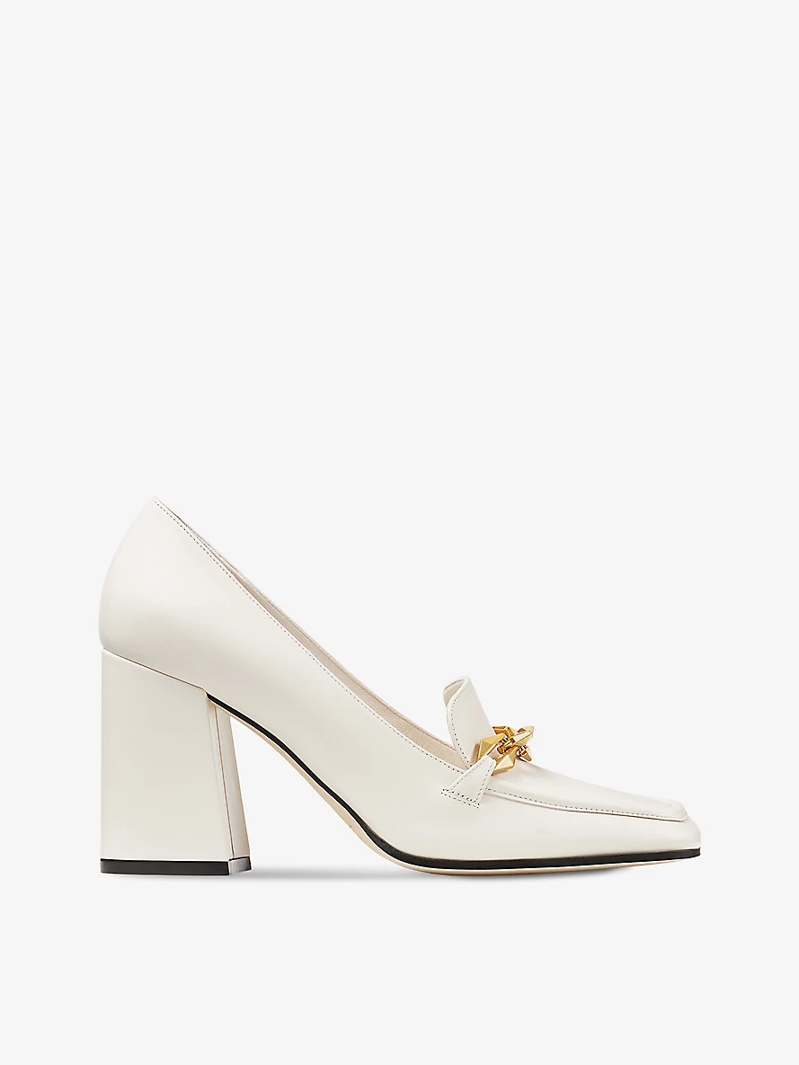 Diamond Tilda chain-embellished leather heeled loafers - 1