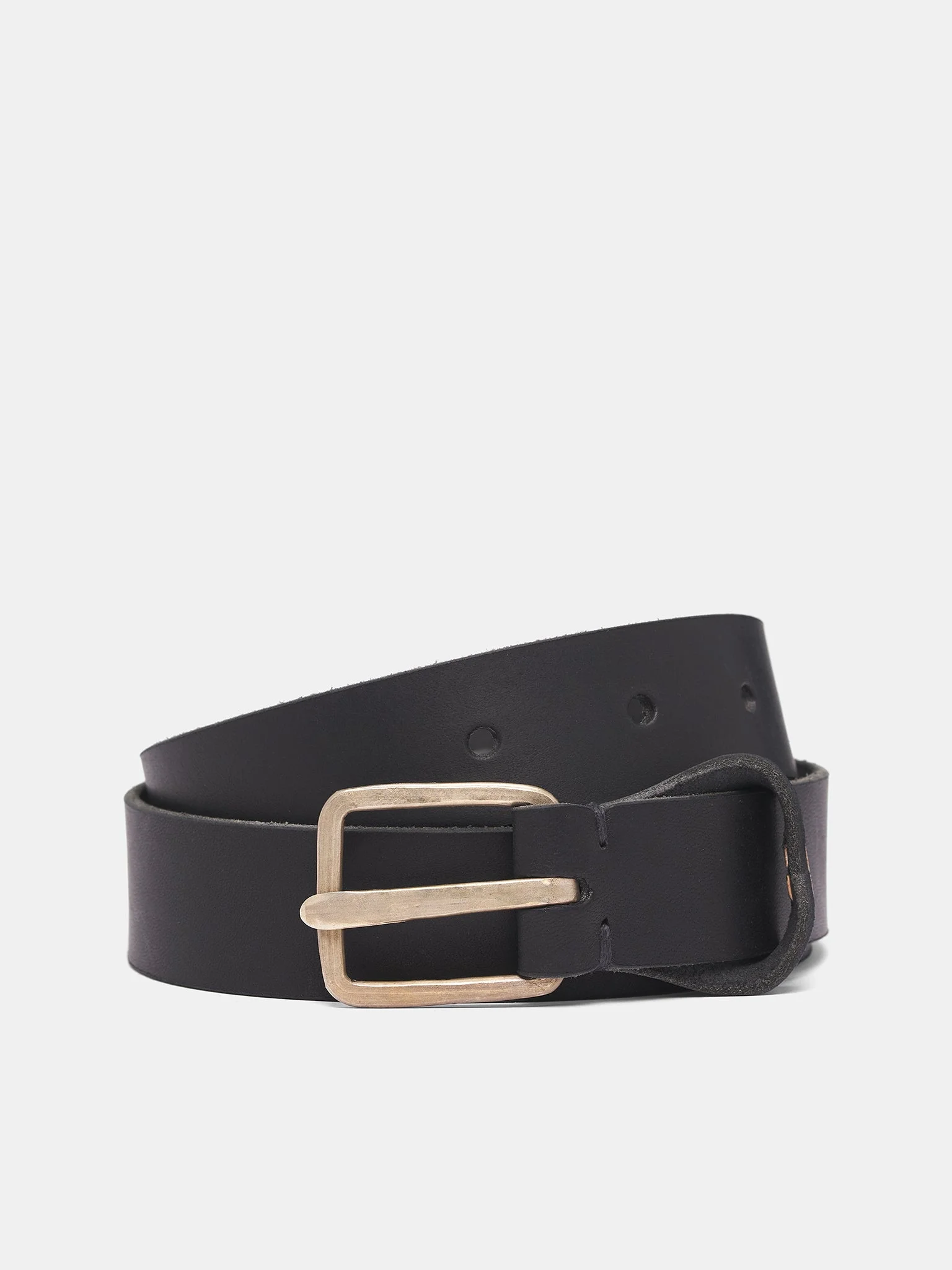 Black Leather Q Buckle Belt - 1