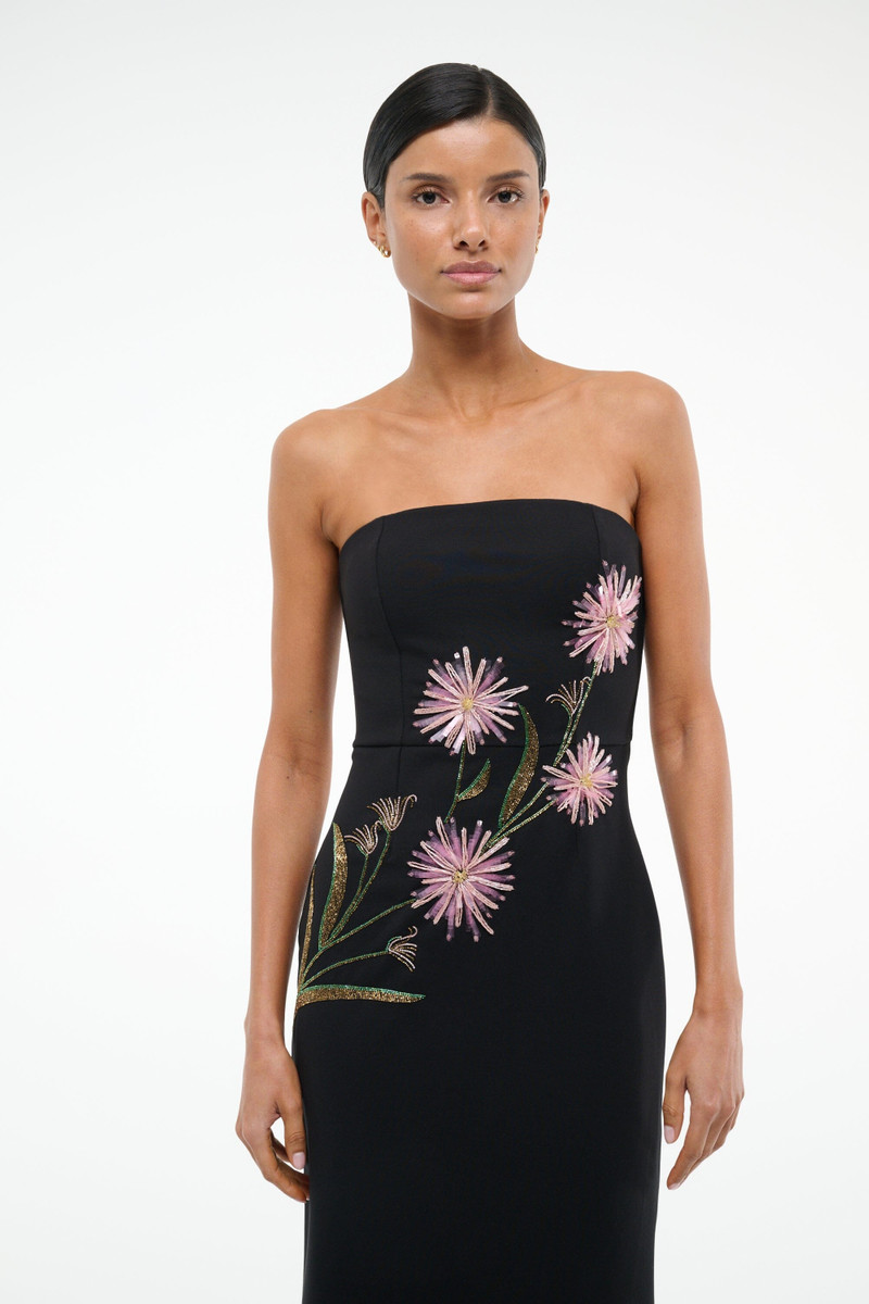 STAUD BROOKE DRESS DAHLIA DAYDREAM BLACK 3